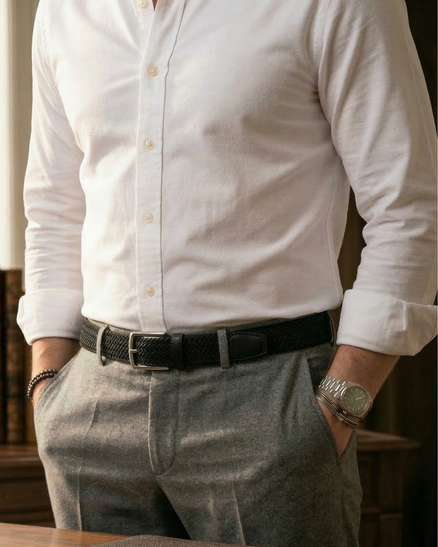 Cinturon trenzado negro para hombre ideal para regalo, la oficina o un dia casual