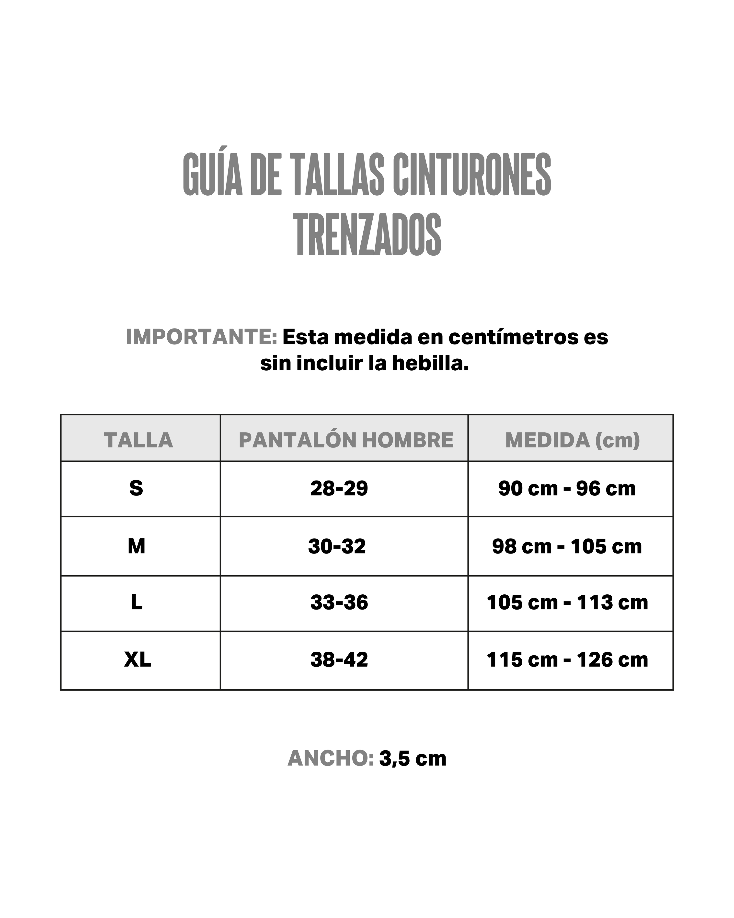 Guia de tallas los cinturones trenzados de lazo 