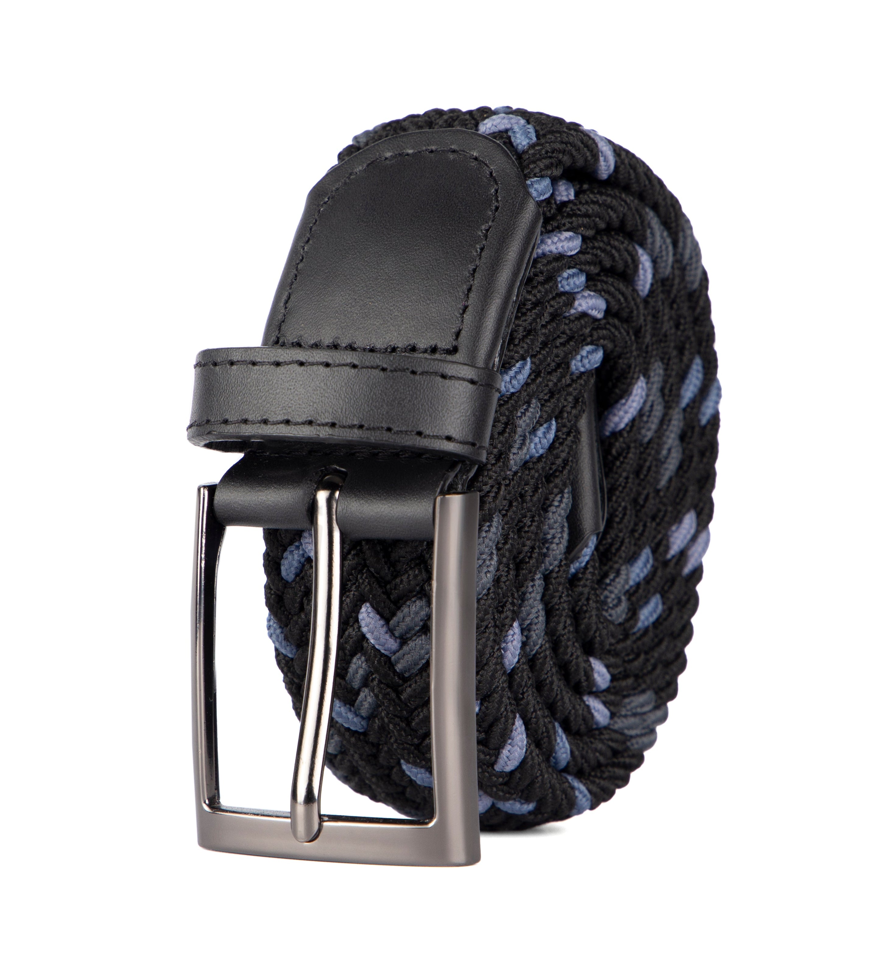 Cinturon trenzado negro y azul para hombre ideal para regalo, la oficina o un dia casual