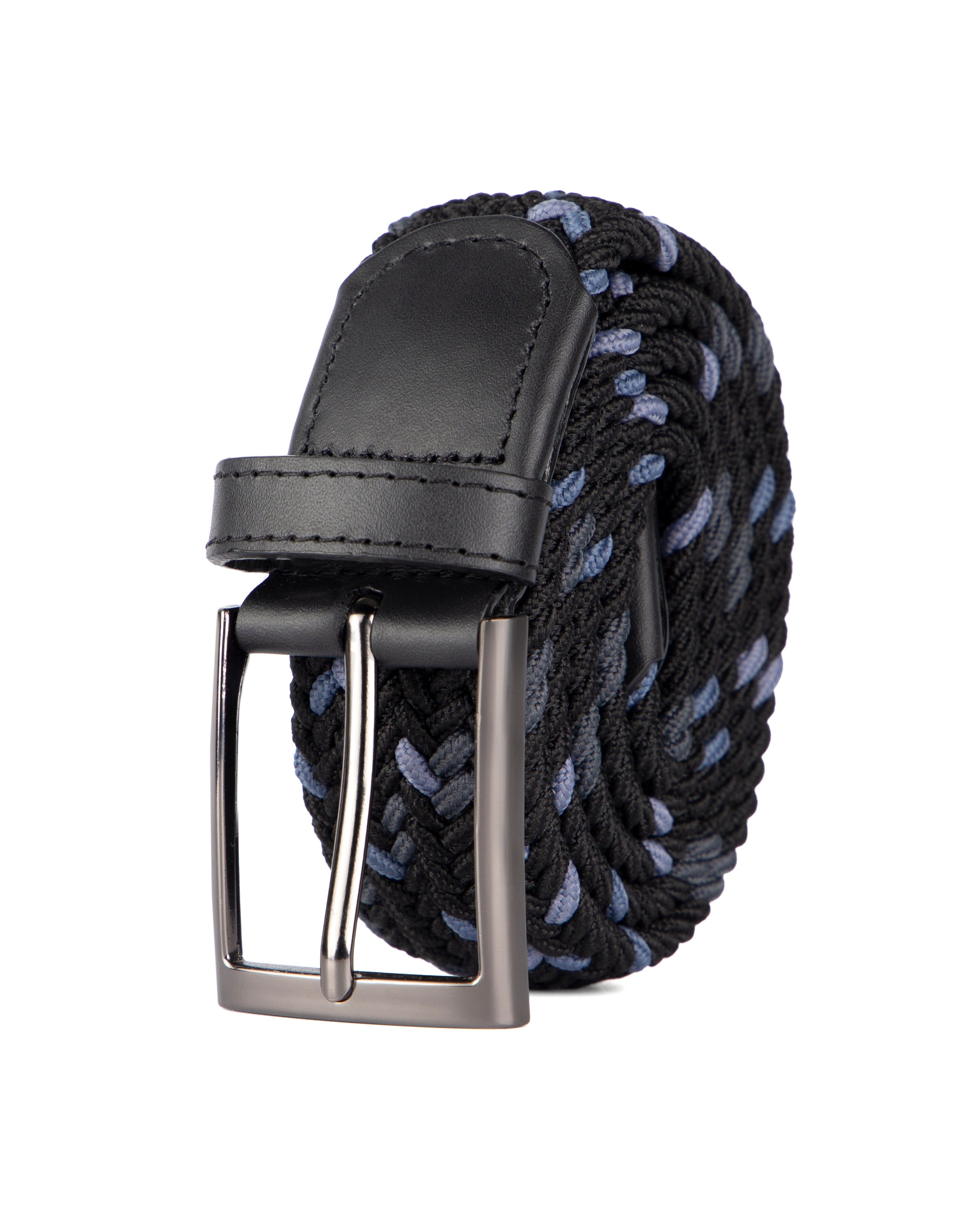 Cinturon trenzado negro y azul para hombre ideal para regalo, la oficina o un dia casual