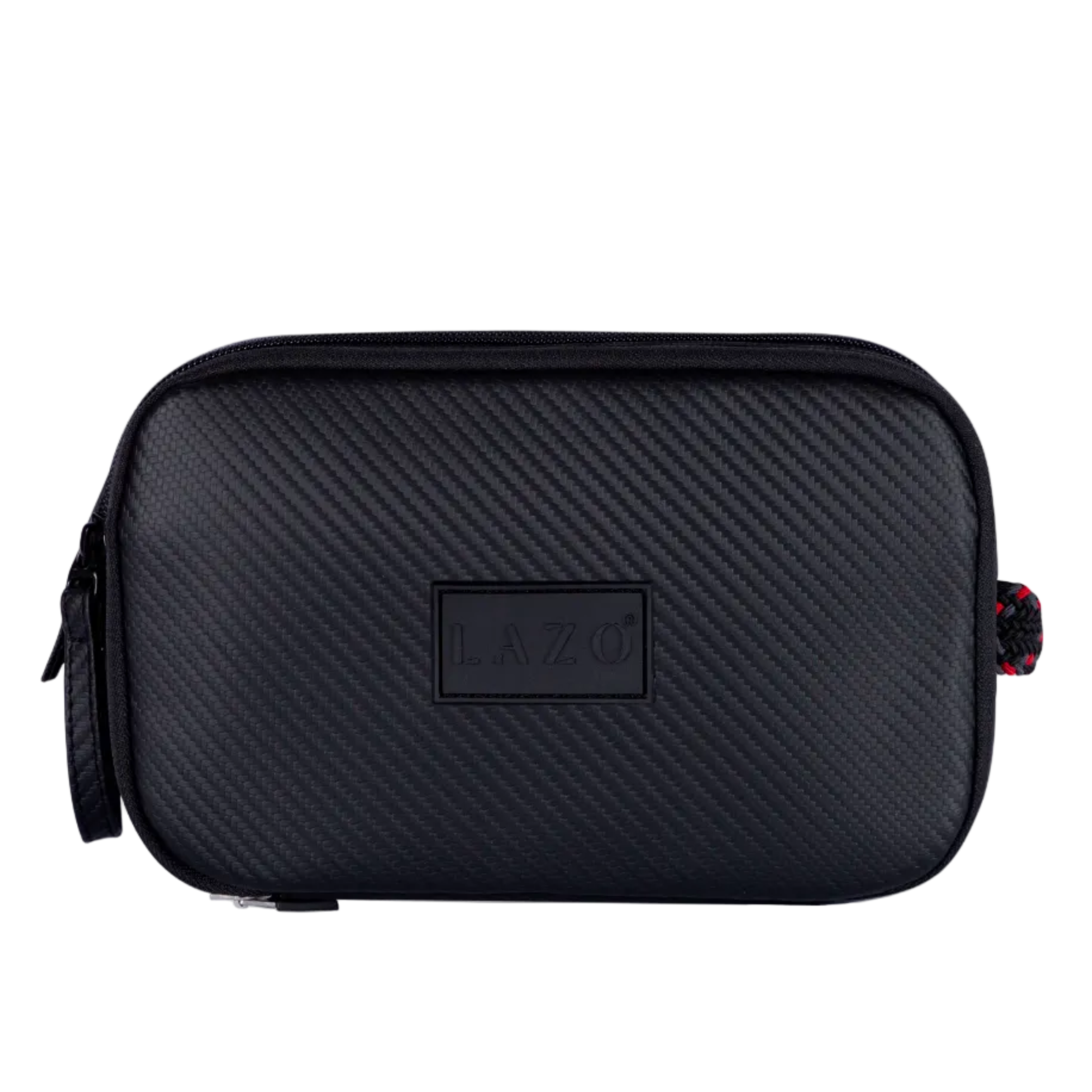 Neceser color carbono con interior rojo para hombre ideal para regalo, viajes o el dia a dia