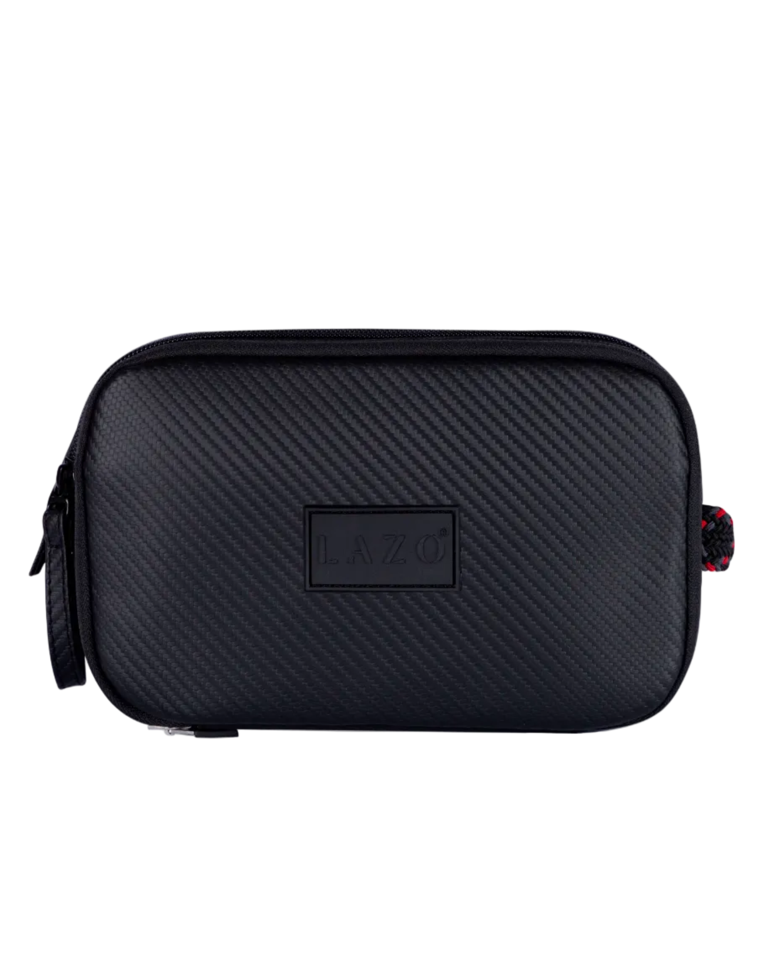 Neceser color carbono con interior rojo para hombre ideal para regalo, viajes o el dia a dia
