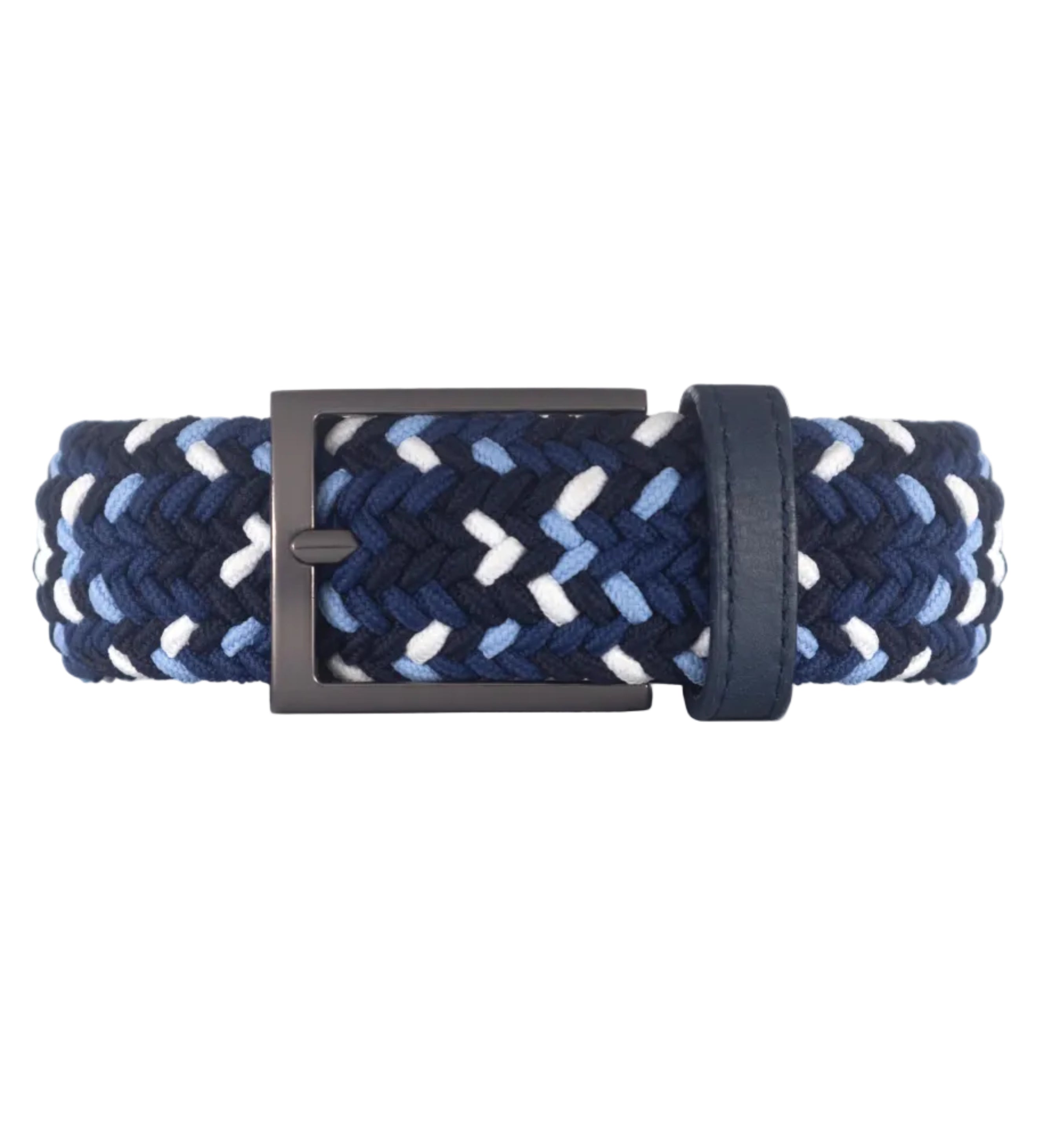 Cinturon trenzado azul, negro y blanco para hombre ideal para regalo, la oficina o un dia casual