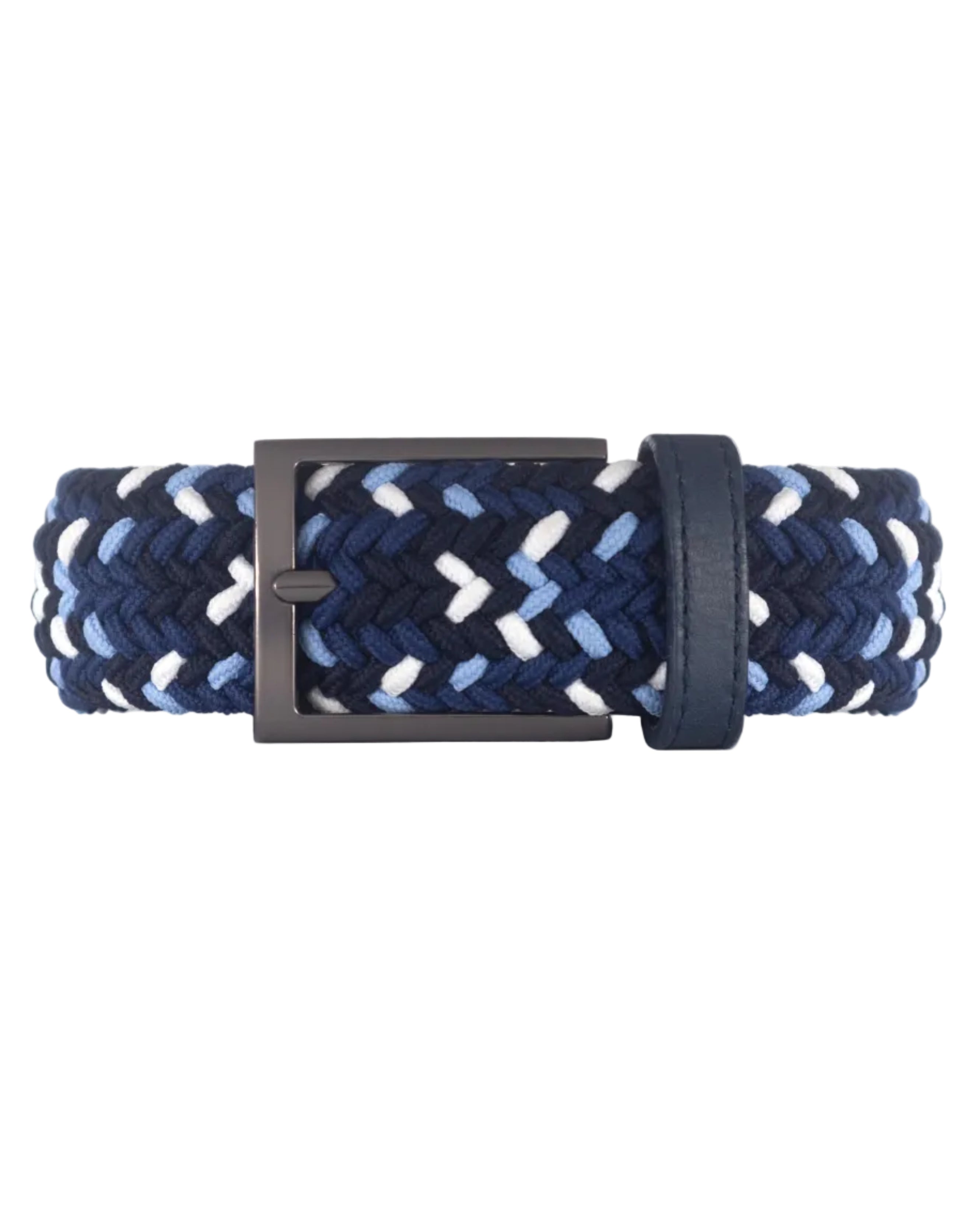 Cinturon trenzado azul, negro y blanco para hombre ideal para regalo, la oficina o un dia casual