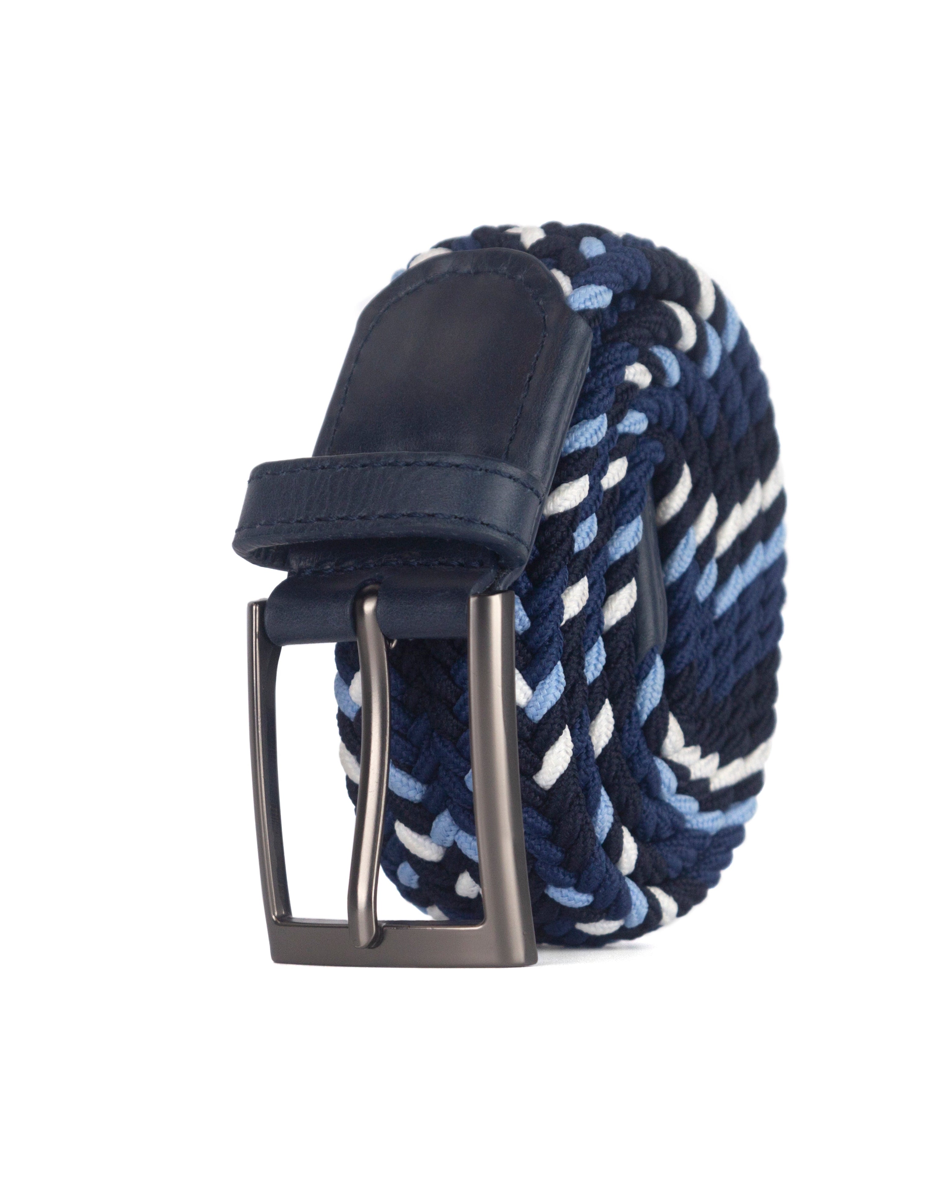 Cinturon trenzado azul, negro y blanco para hombre ideal para regalo, la oficina o un dia casual