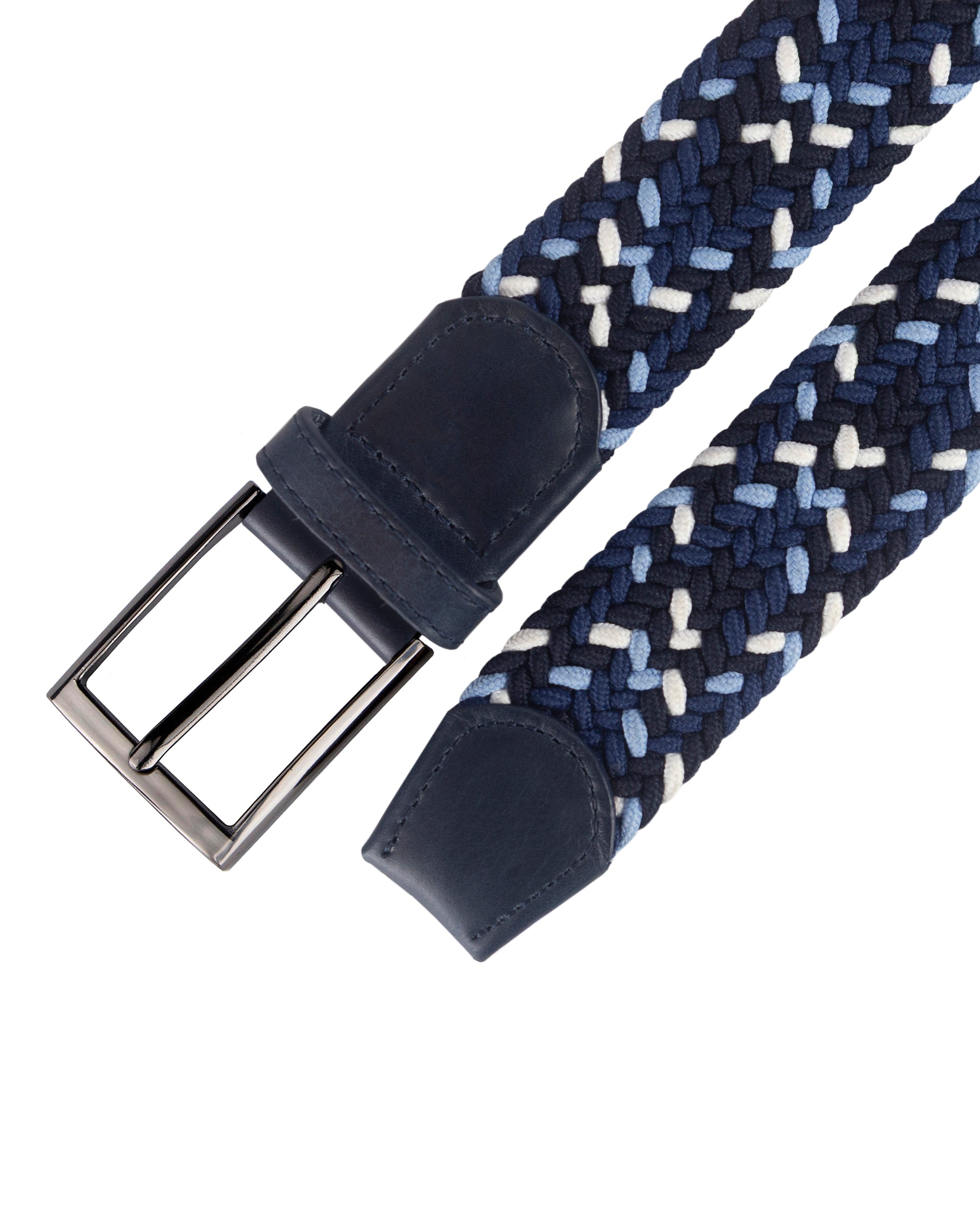 Cinturon trenzado azul, negro y blanco para hombre ideal para regalo, la oficina o un dia casual