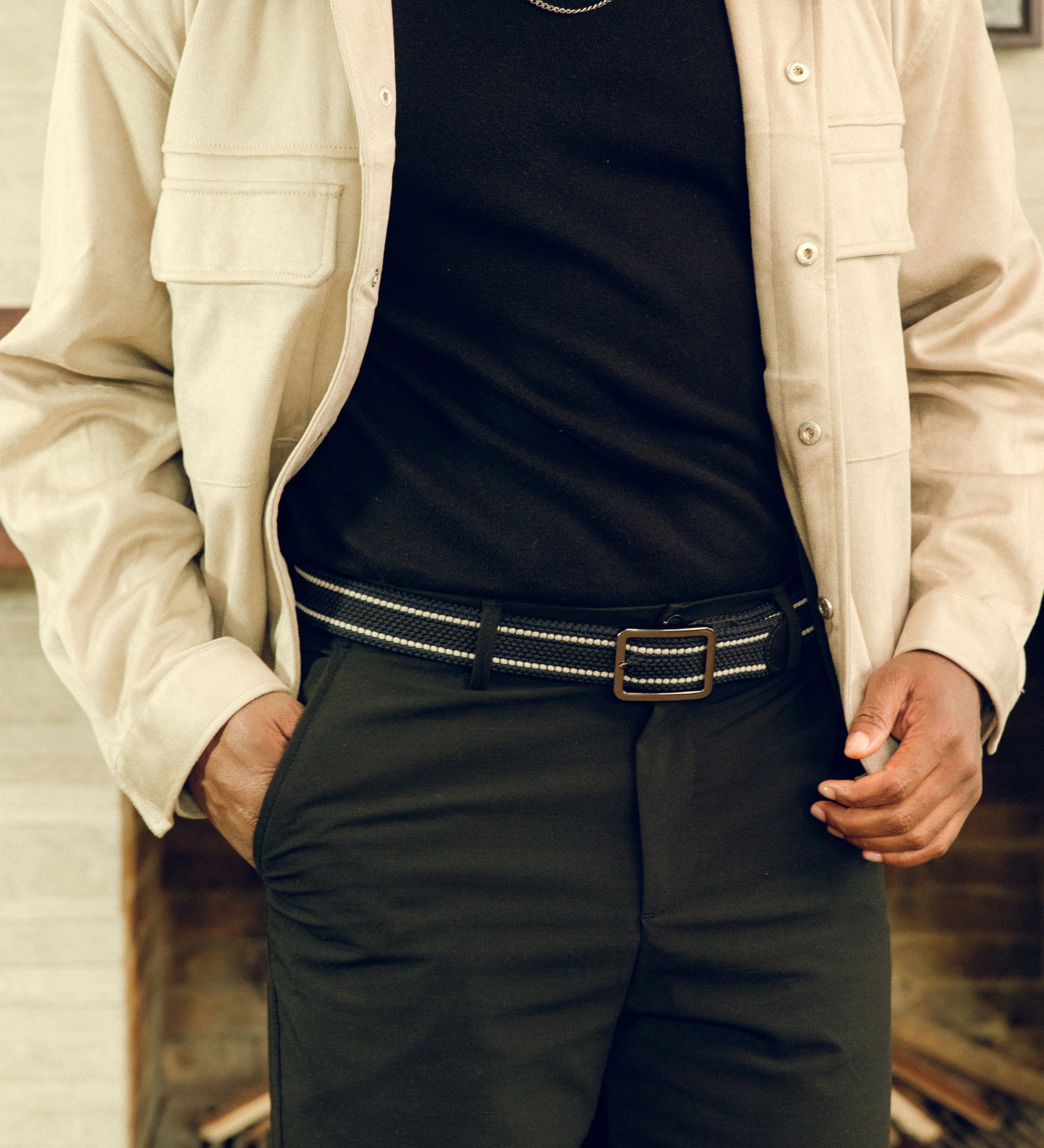 Cinturon trenzado doblefaz azul, beige y verde para hombre ideal para regalo, la oficina o un dia casual