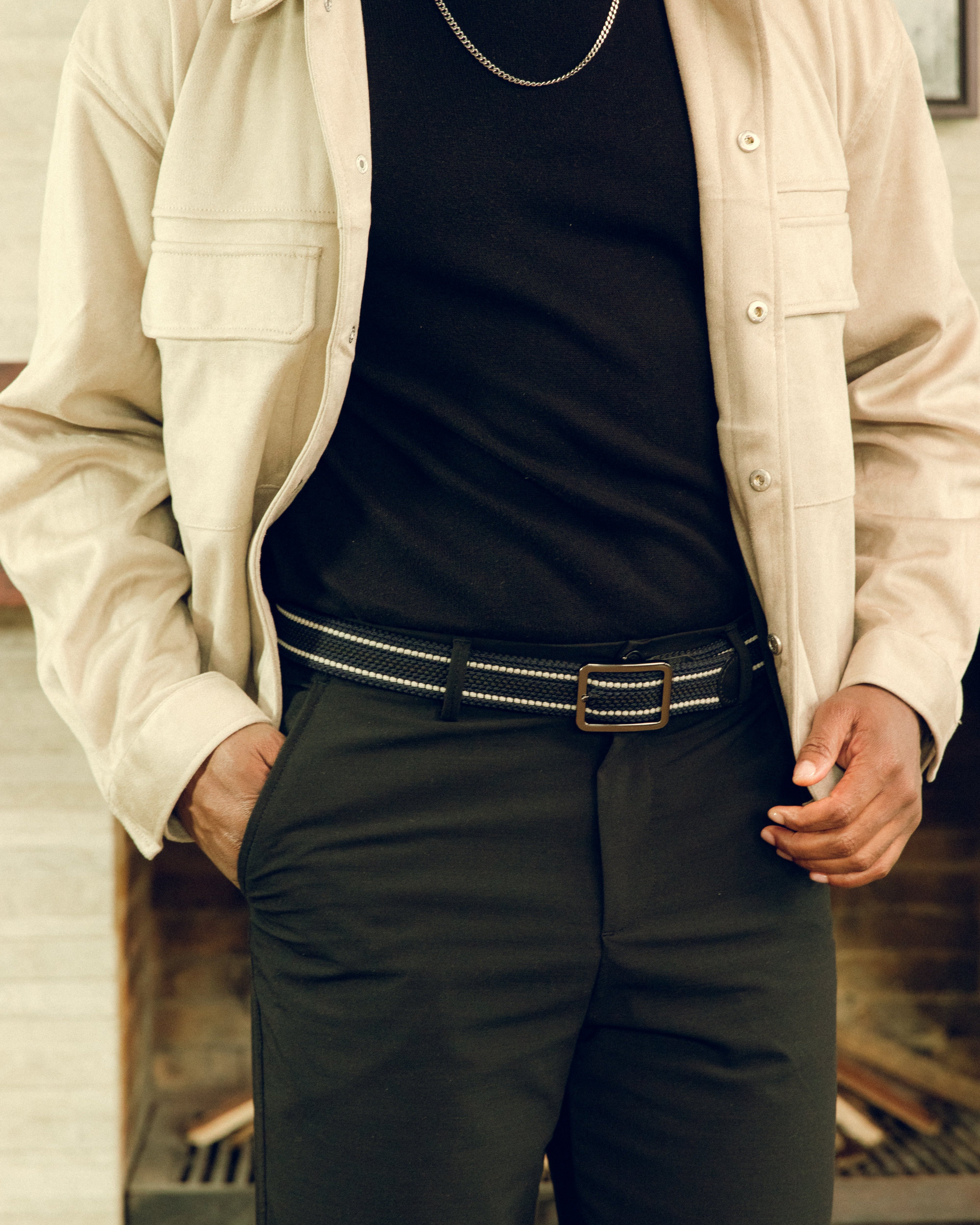 Cinturon trenzado doblefaz azul, beige y verde para hombre ideal para regalo, la oficina o un dia casual
