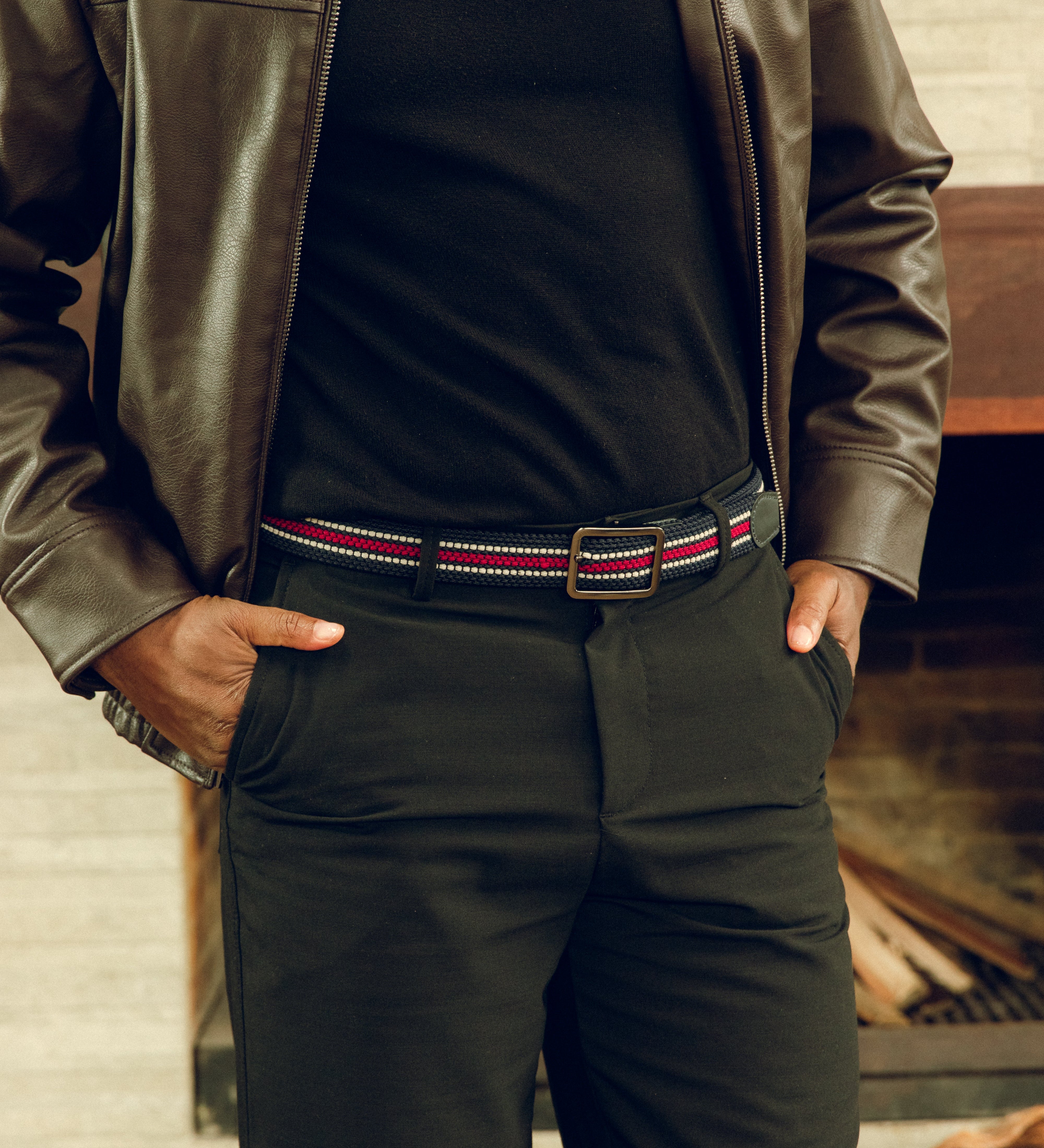 Cinturon trenzado doblefaz azul, beige, verde y rojo para hombre ideal para regalo, la oficina o un dia casual