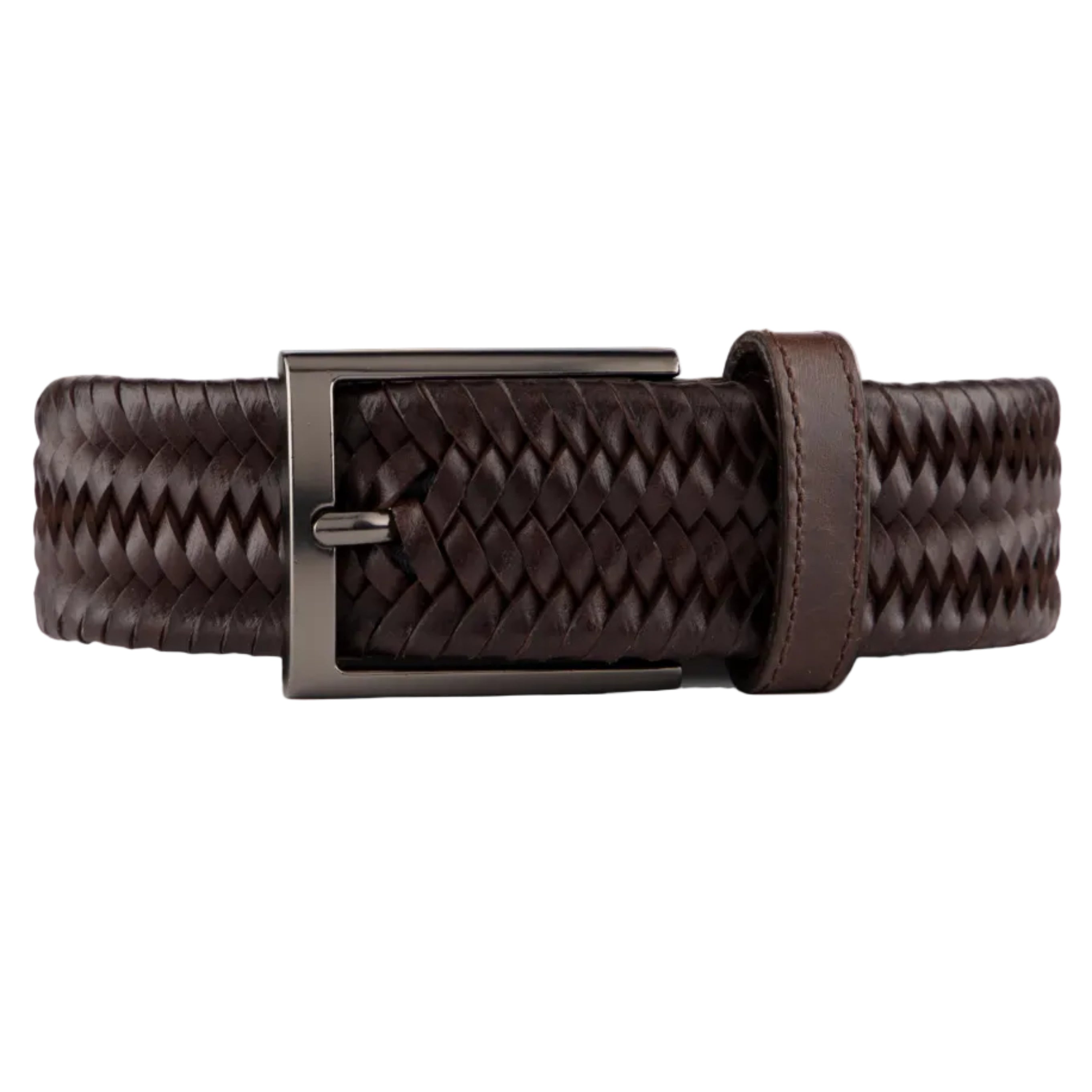 Cinturon trenzado de cuero cafe para hombre ideal para regalo, a oficina o un dia casual