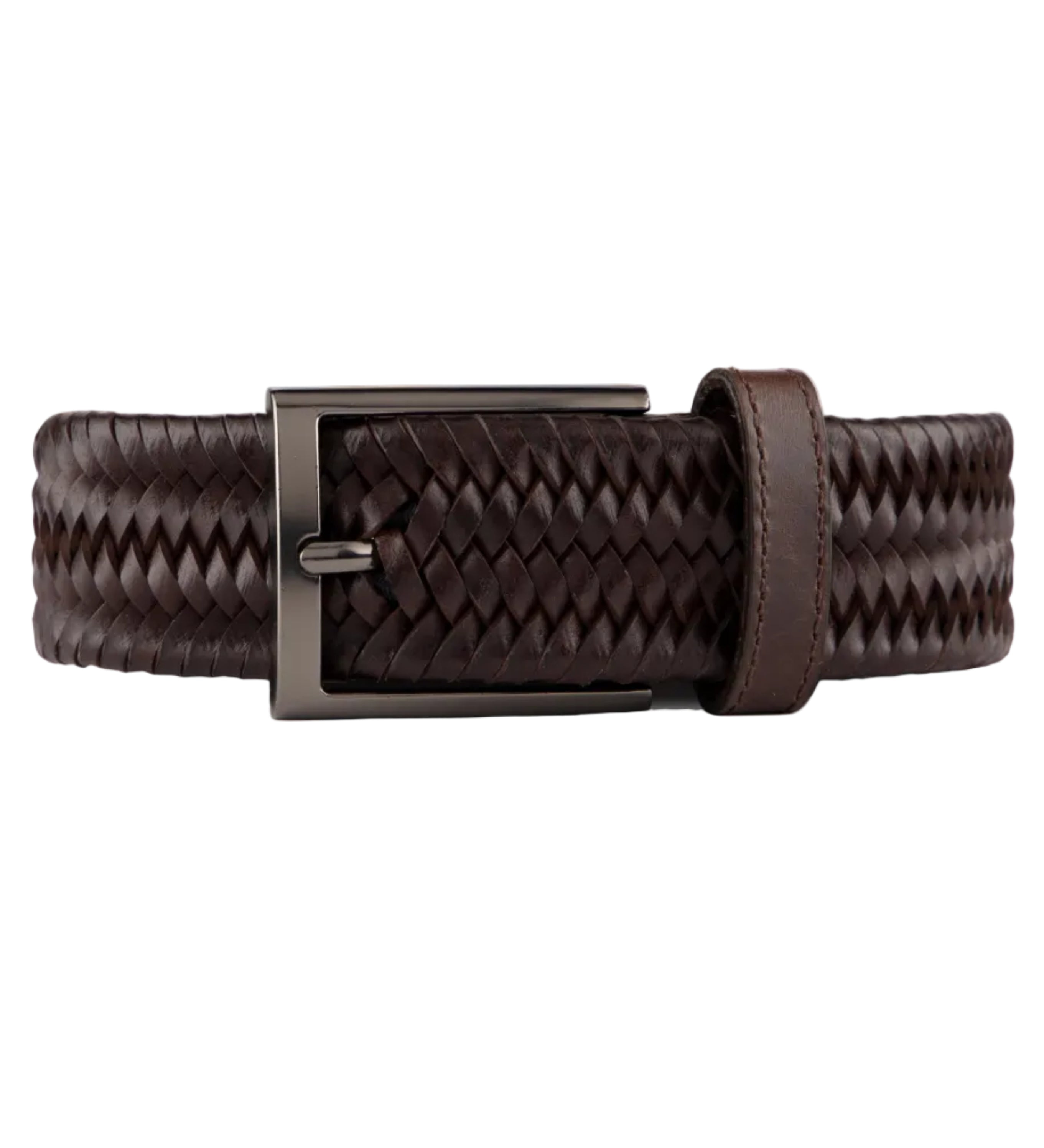 Cinturon trenzado de cuero cafe para hombre ideal para regalo, a oficina o un dia casual