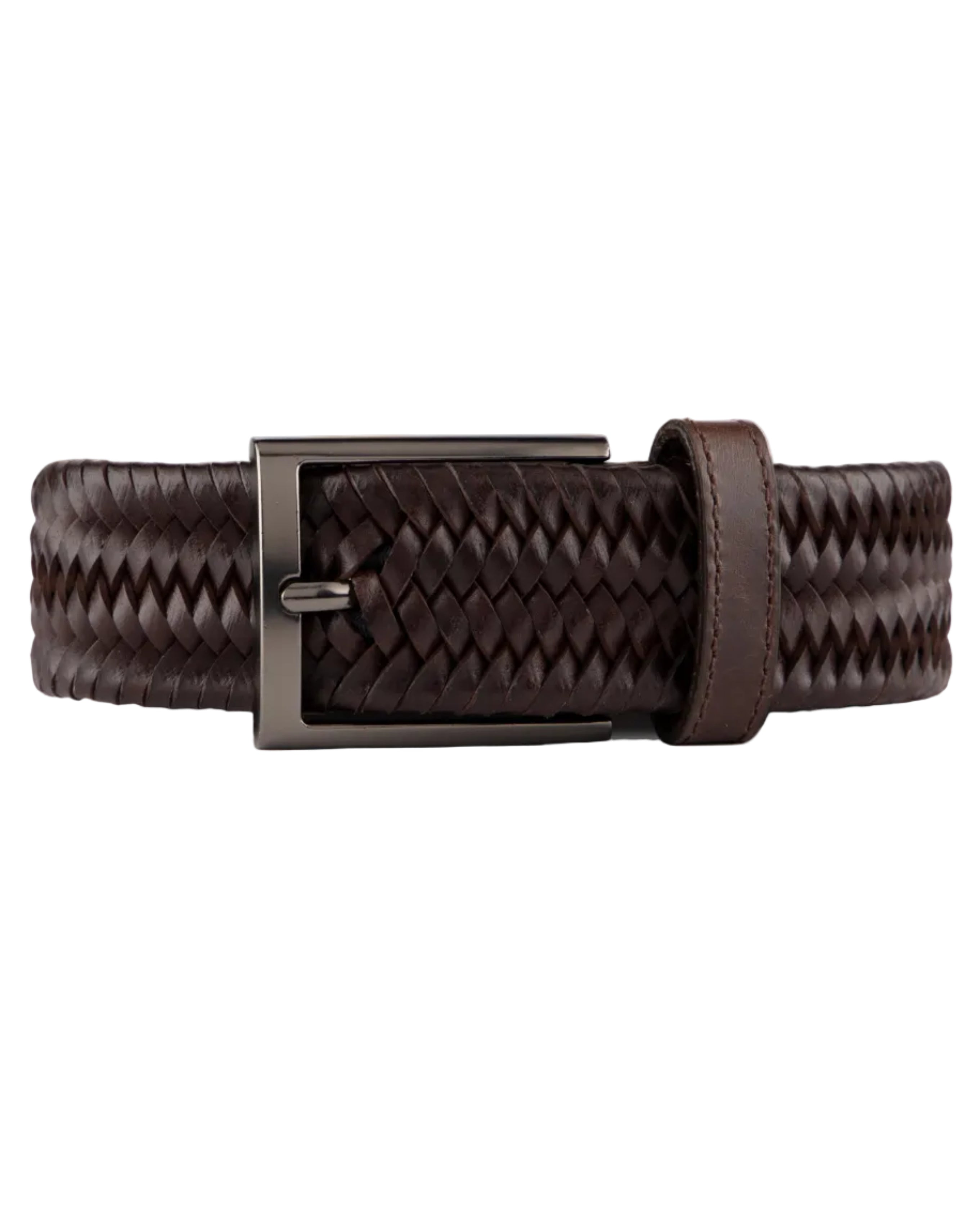 Cinturon trenzado de cuero cafe para hombre ideal para regalo, a oficina o un dia casual