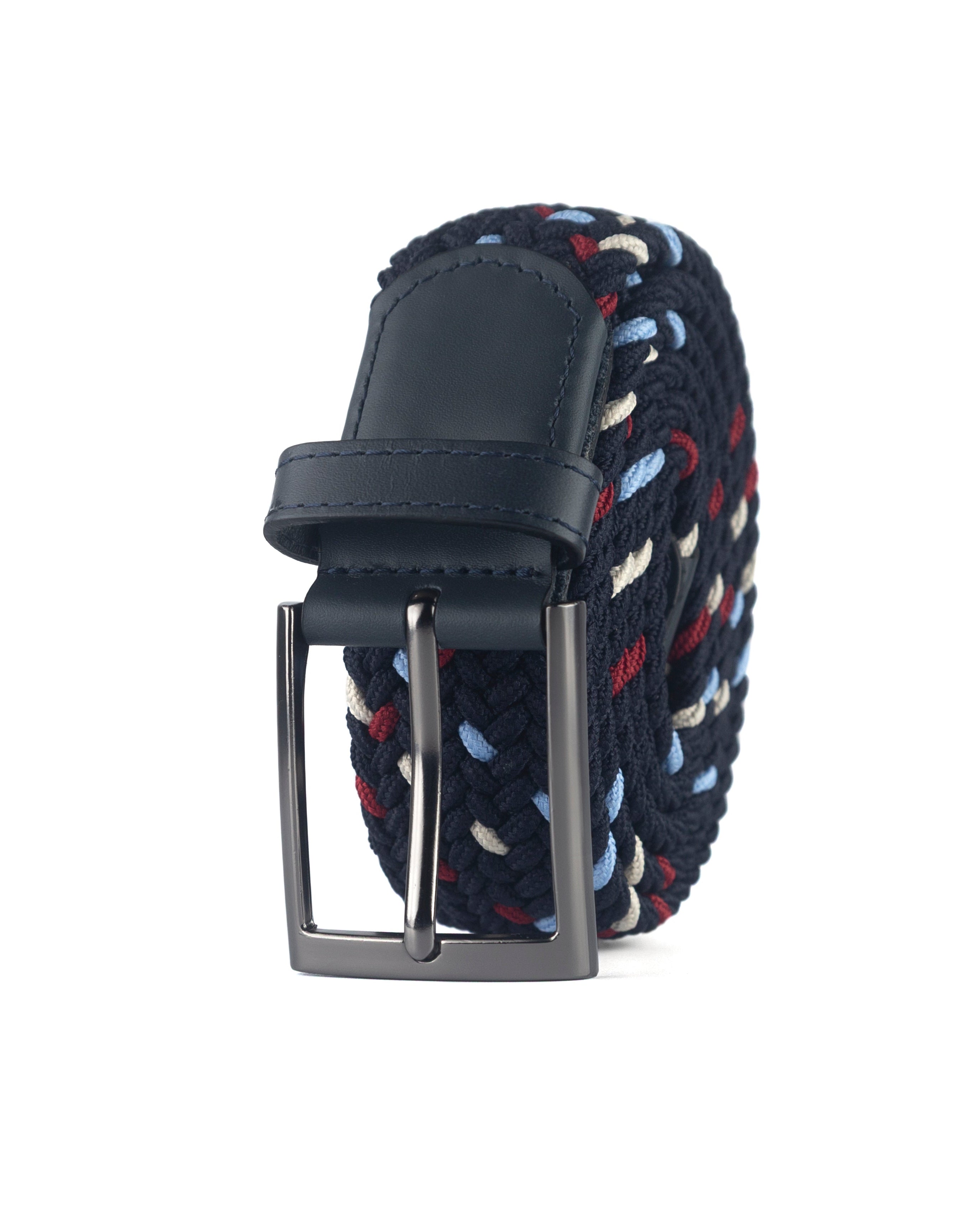 Cinturon trenzado azul, rojo y beige para hombre ideal para regalo, la oficina o un dia casual