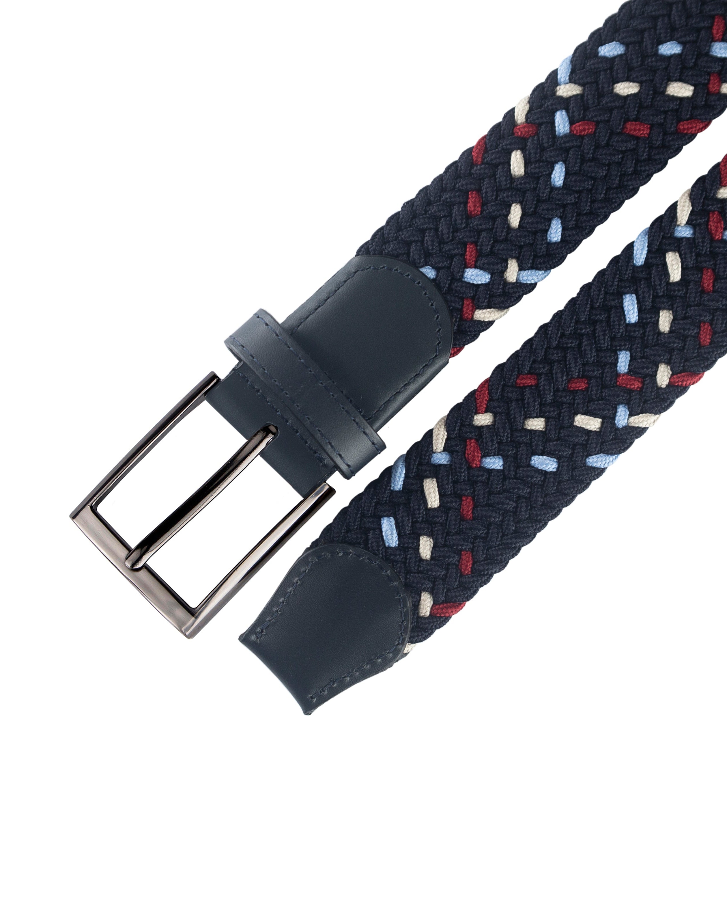 Cinturon trenzado azul, rojo y beige para hombre ideal para regalo, la oficina o un dia casual