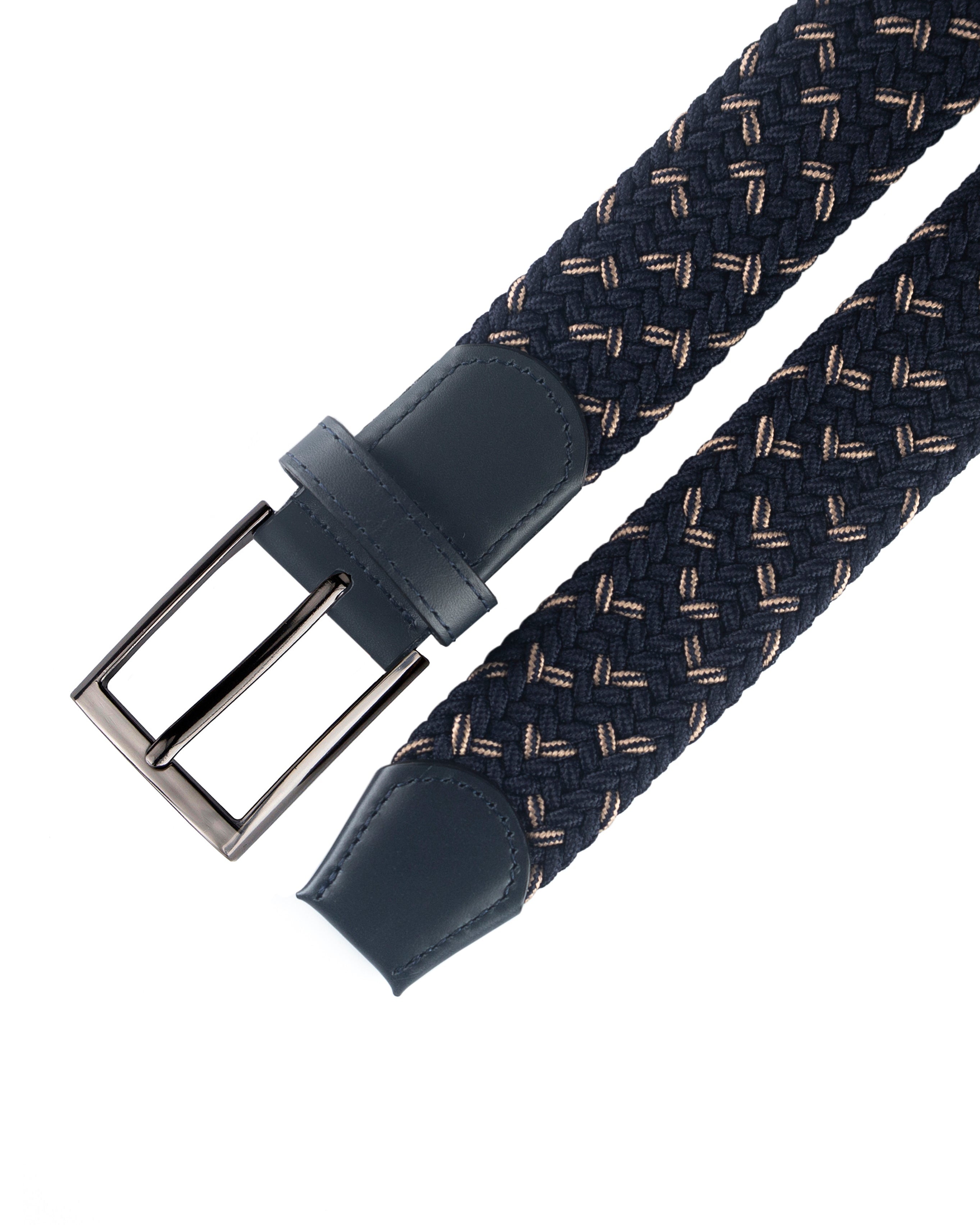 Cinturon trenzado azul y beige hombre ideal para regalo, la oficina o un dia casual