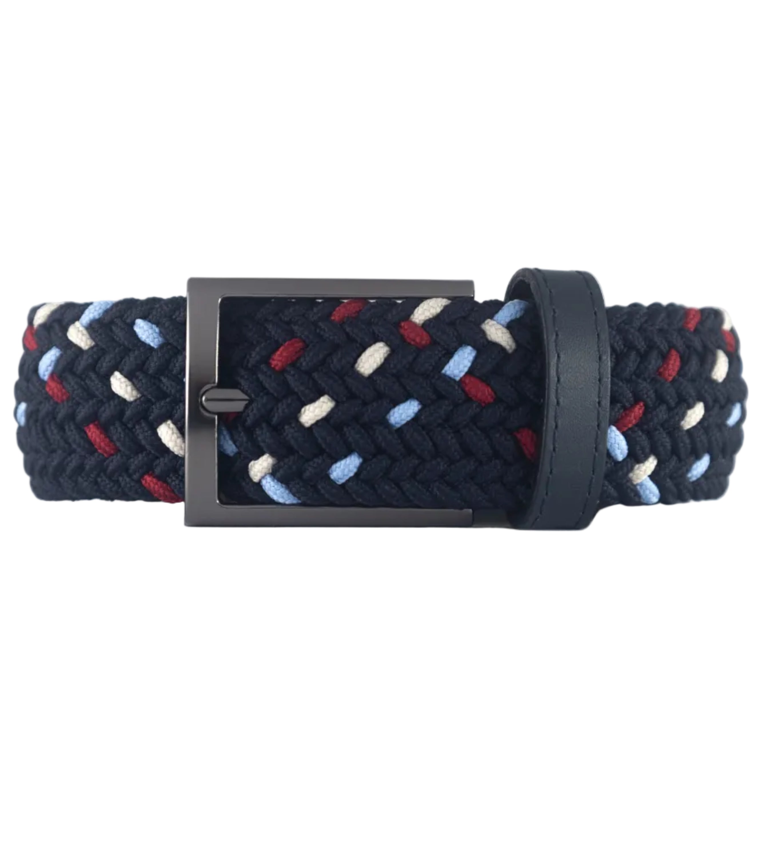 Cinturon trenzado azul, rojo y beige para hombre ideal para regalo, la oficina o un dia casual
