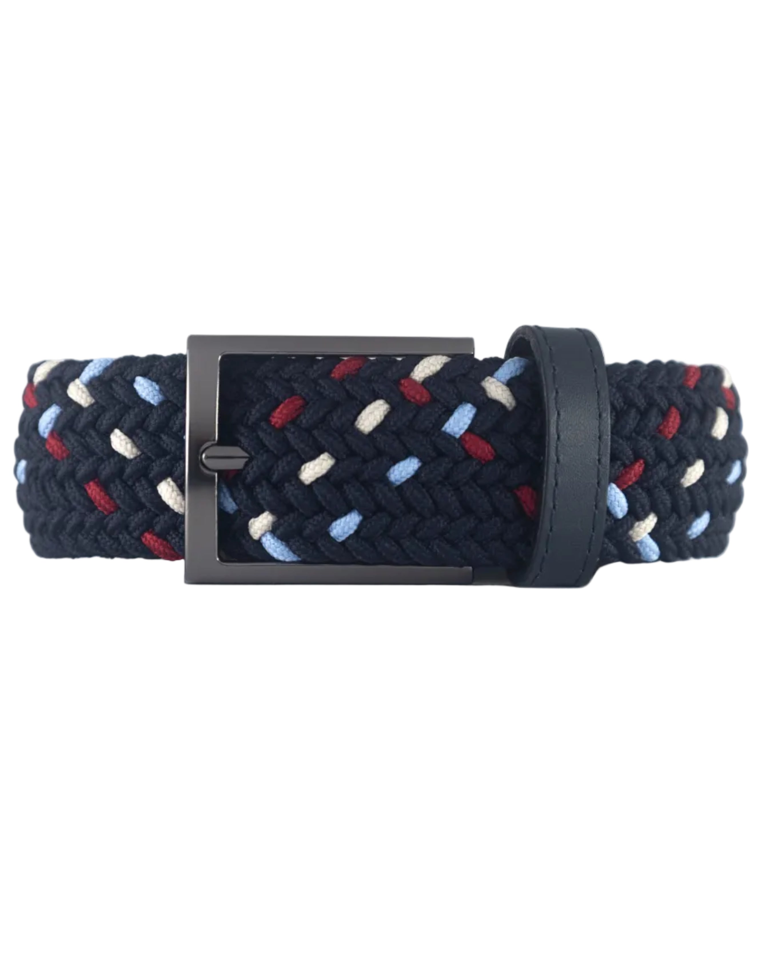 Cinturon trenzado azul, rojo y beige para hombre ideal para regalo, la oficina o un dia casual