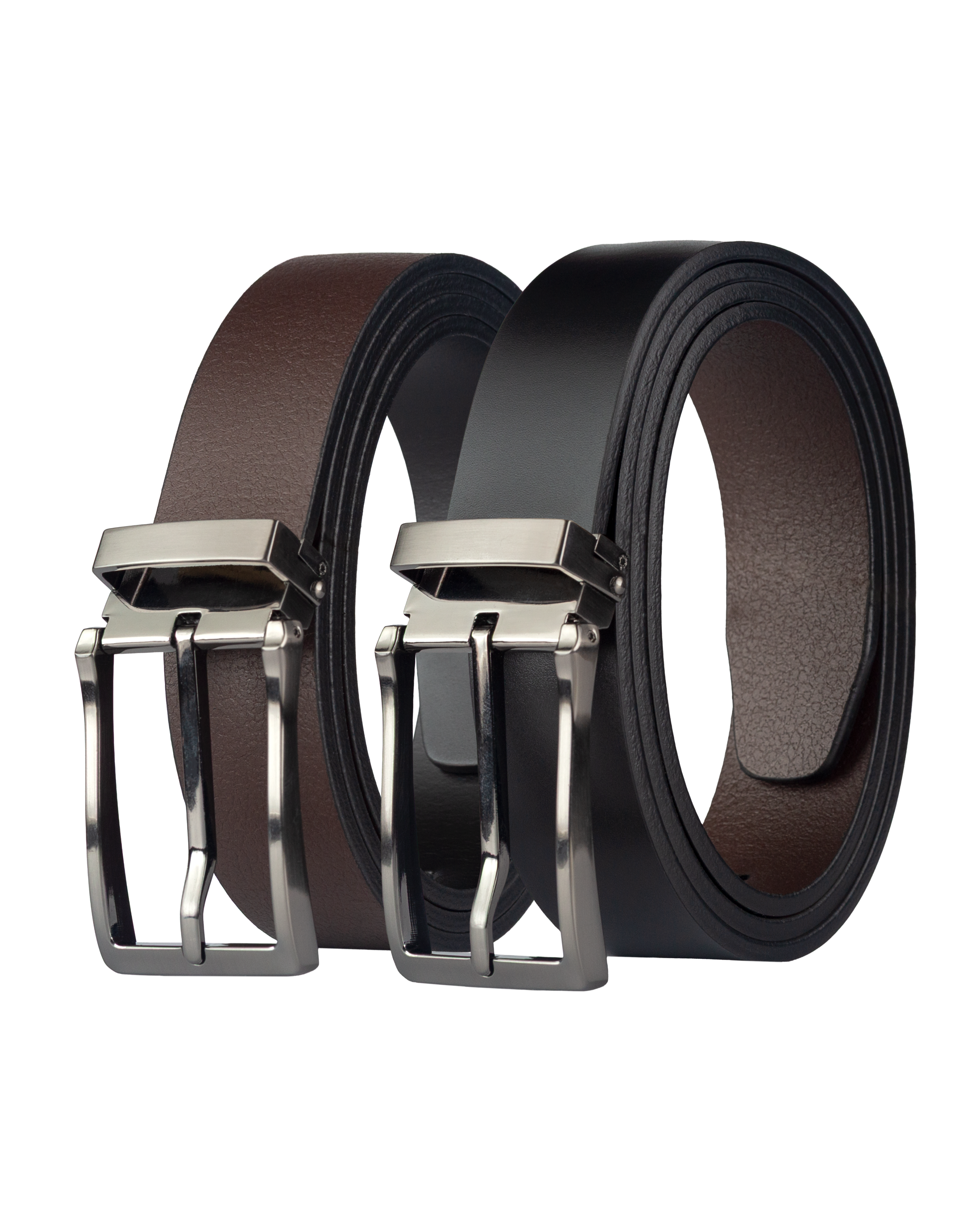 Cinturon de cuero doblefaz para hombre cafe y negro, ideal para regalo, la oficina o un dia casual