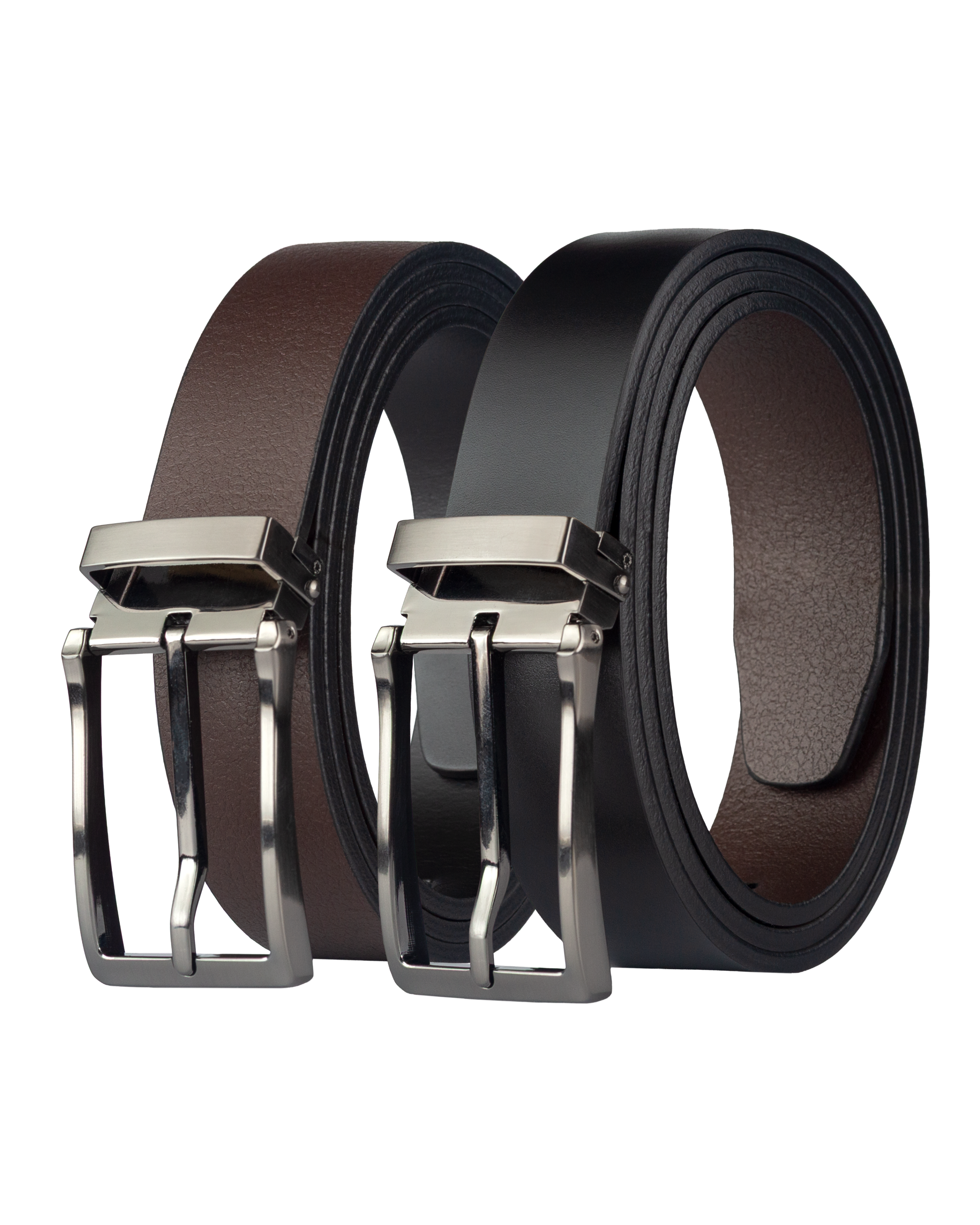 Cinturon de cuero doblefaz para hombre cafe y negro, ideal para regalo, la oficina o un dia casual
