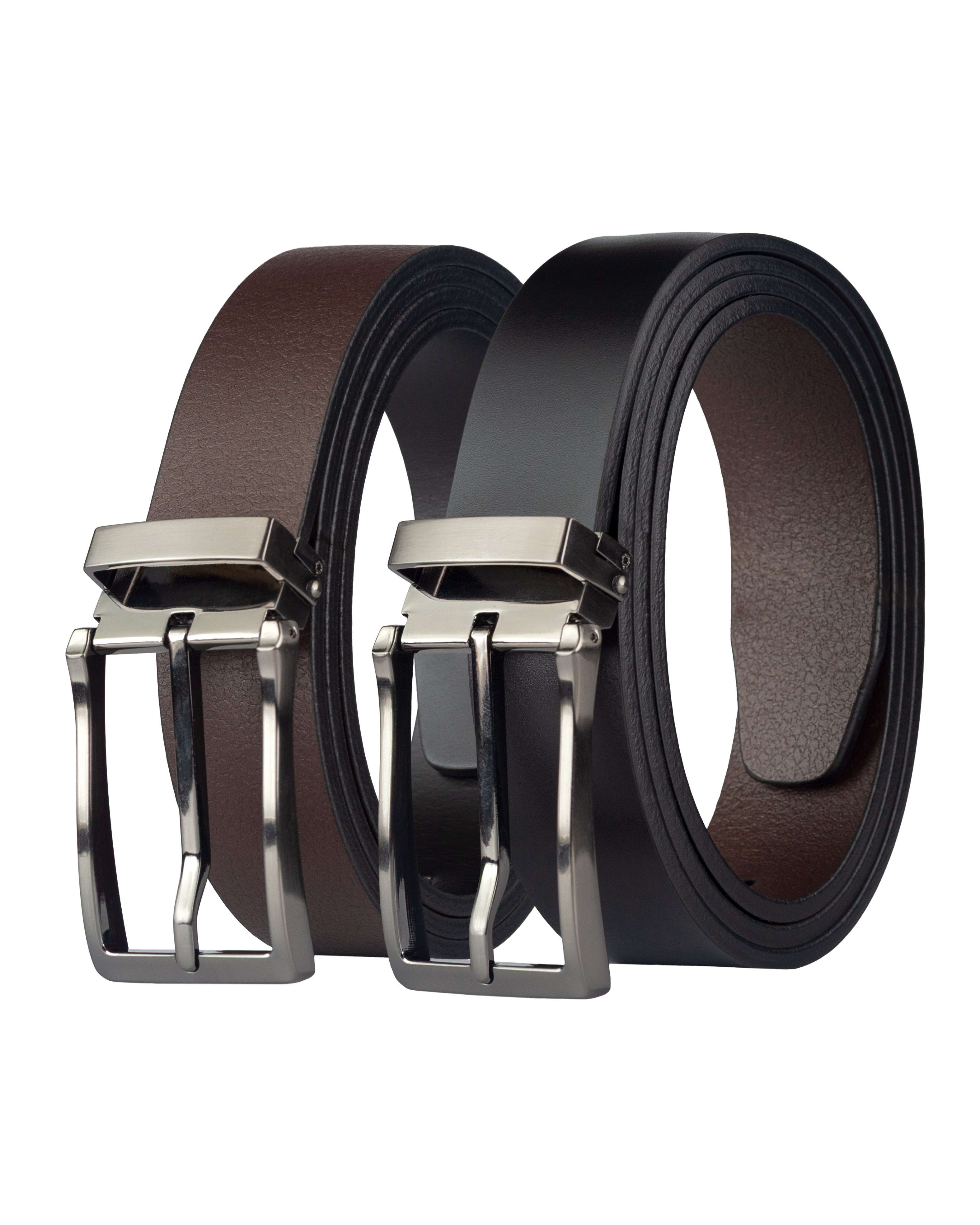 Cinturon de cuero doblefaz para hombre cafe y negro, ideal para regalo, la oficina o un dia casual