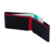 Billetera Tradicional de Cuero (Carbono-Negra-Rojo) — Con Grabado de Iniciales