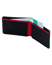 Billetera Tradicional de Cuero (Carbono-Negra-Rojo)  Con Grabado de Iniciales