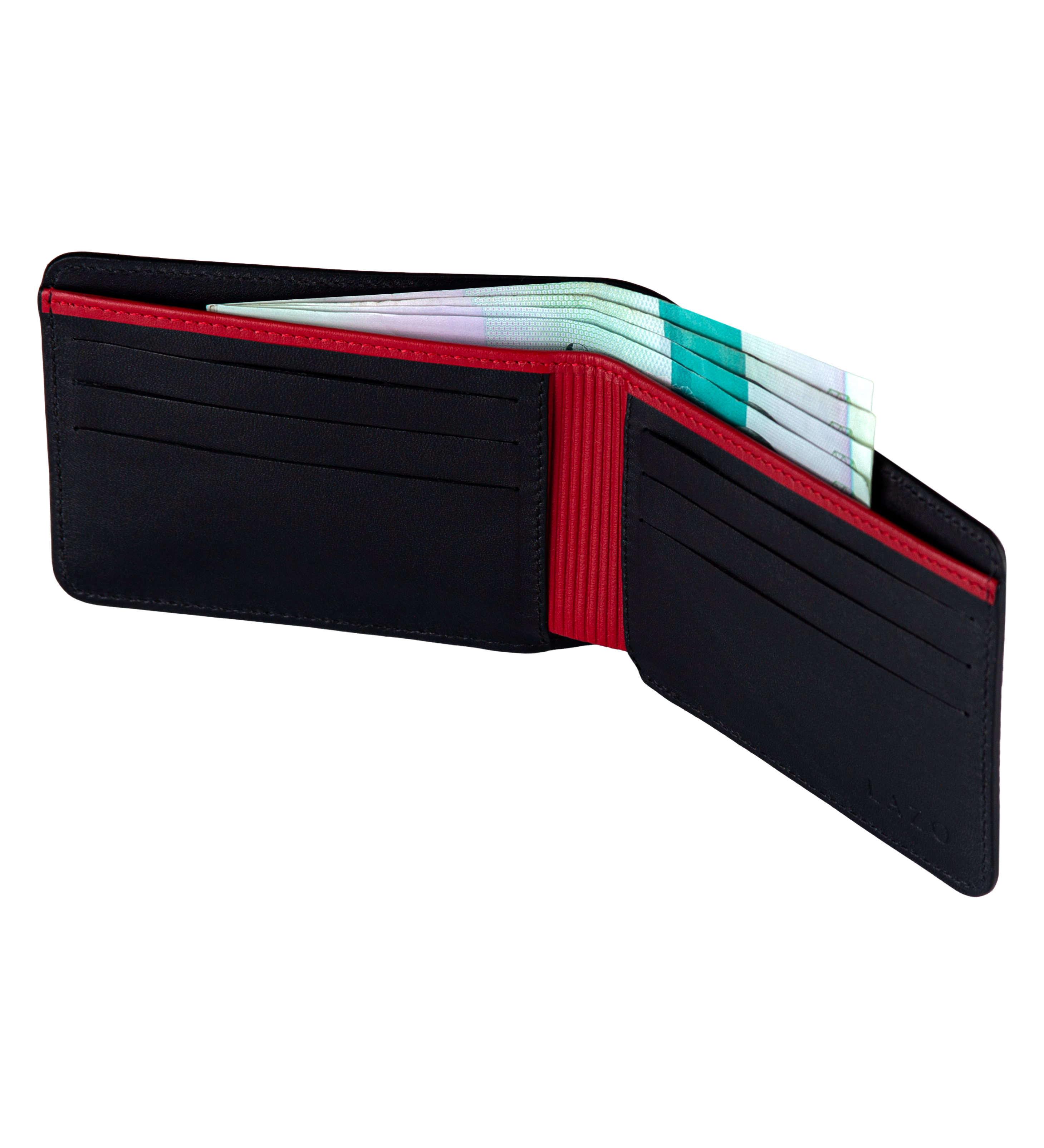 Billetera Tradicional de Cuero (Carbono-Negra-Rojo)  Con Grabado de Iniciales