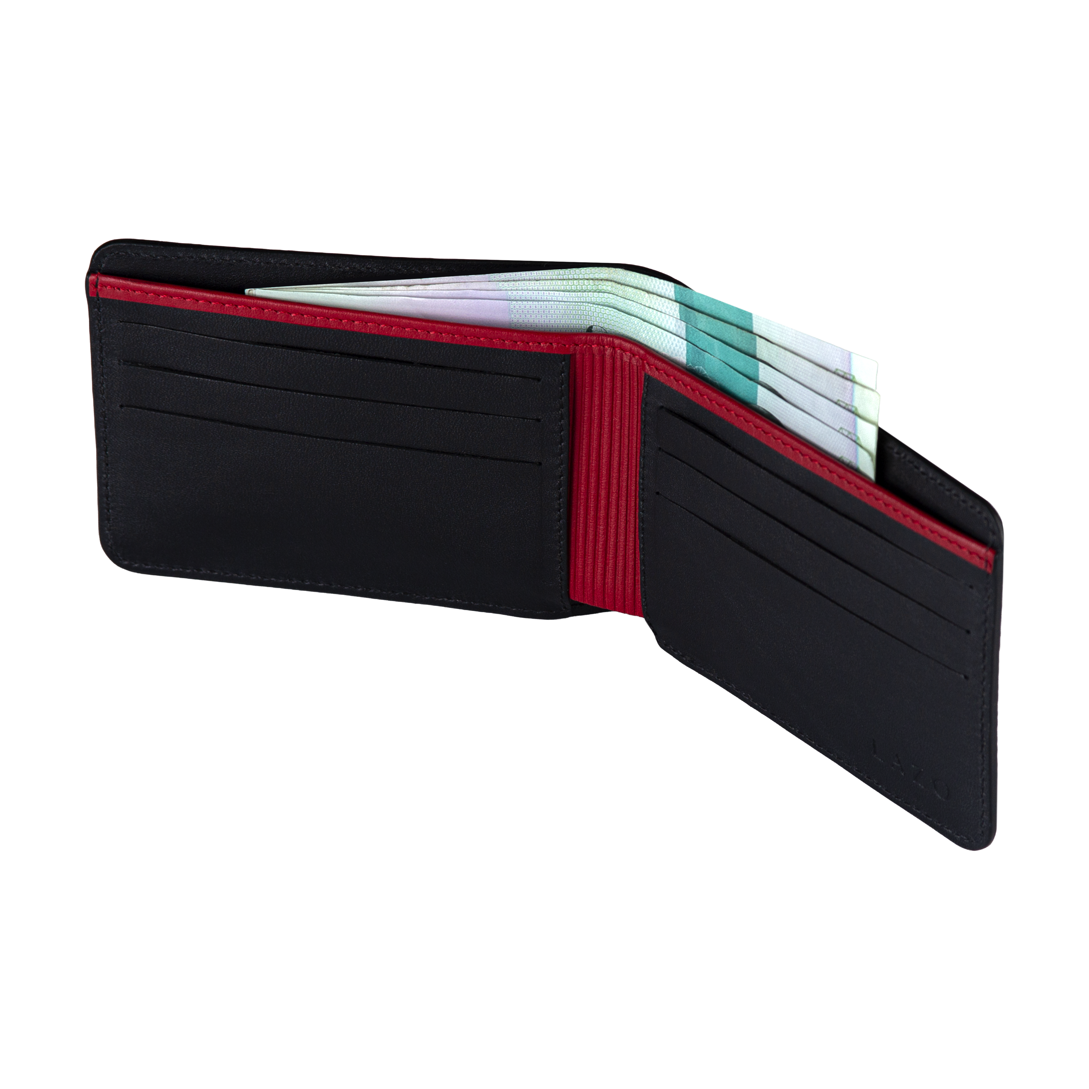 Billetera Tradicional de Cuero (Carbono-Negra-Rojo) — Con Grabado de Iniciales
