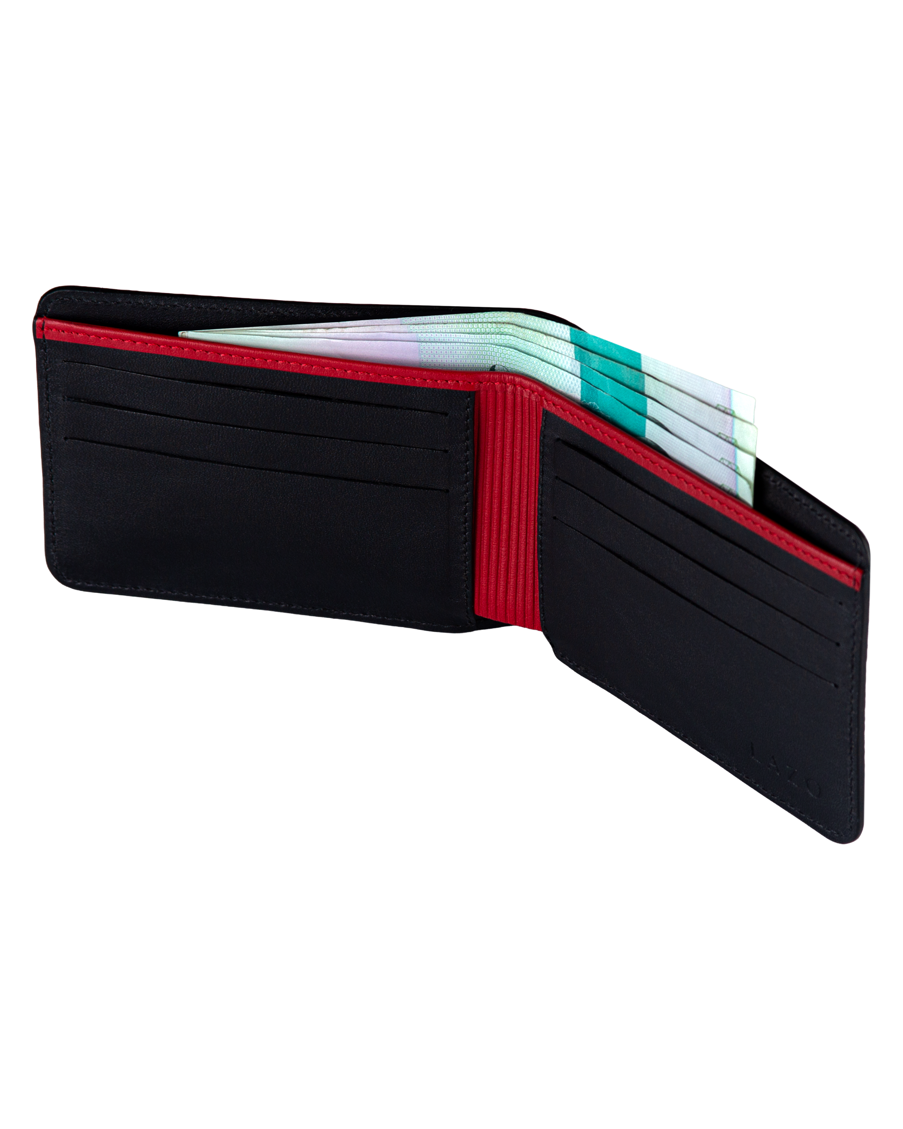 Billetera Tradicional de Cuero (Carbono-Negra-Rojo)  Con Grabado de Iniciales