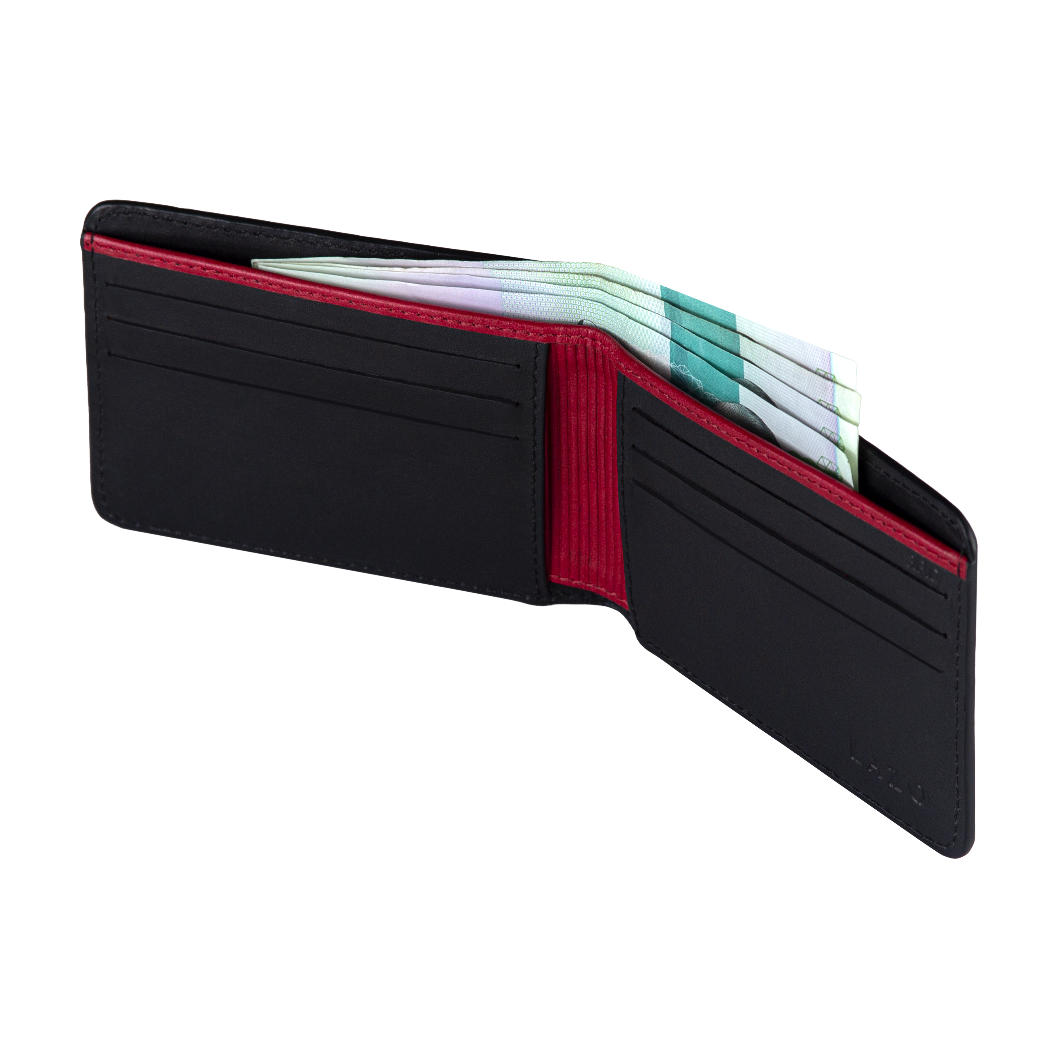 Billetera tradicional de cuero (negra-rojo) — con grabado de iniciales