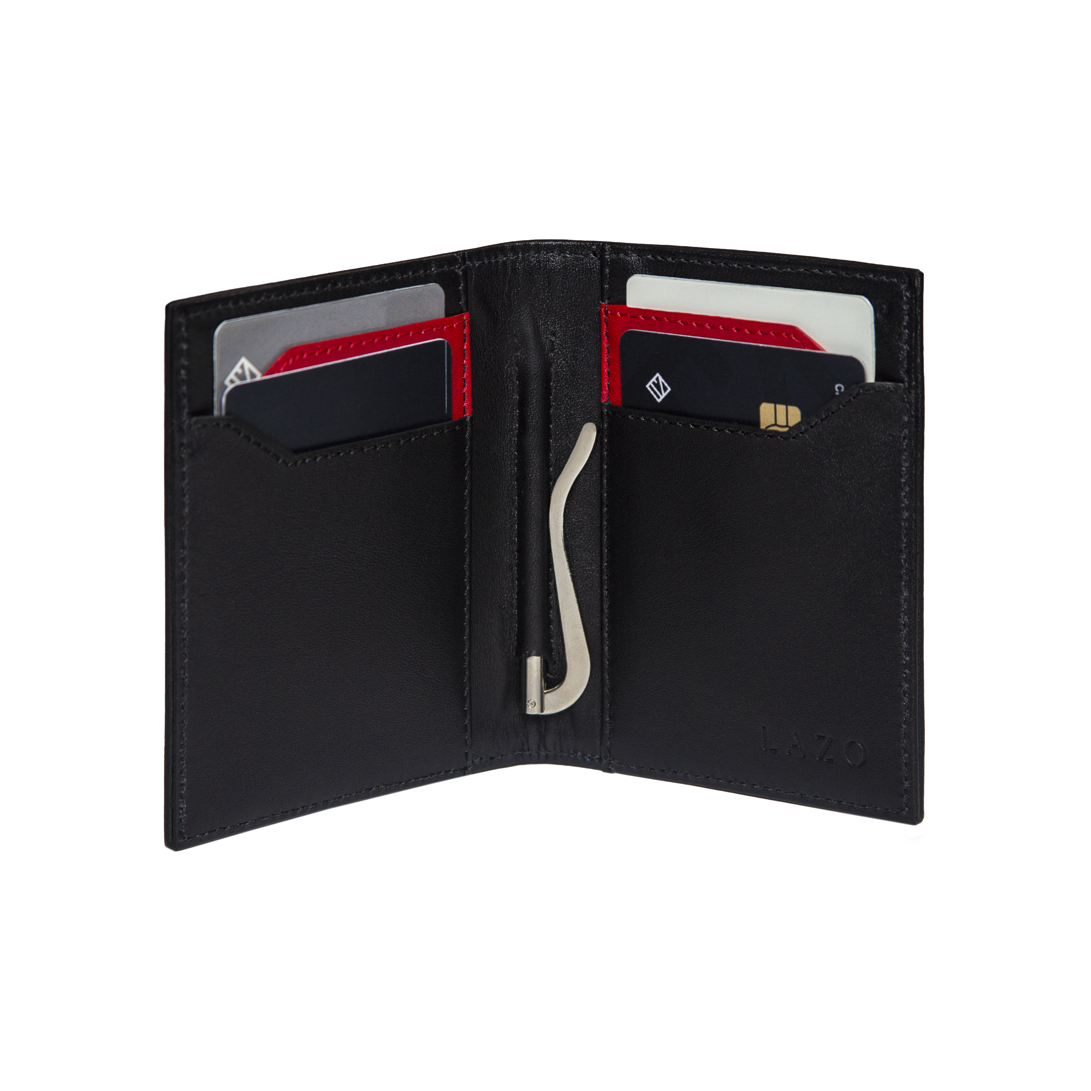 Billetera Compact con Clip (Carbono-Negra-Roja) — Con Grabado de Iniciales