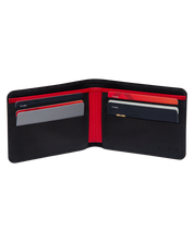 Billetera Tradicional de Cuero (Carbono-Negra-Rojo)  Con Grabado de Iniciales