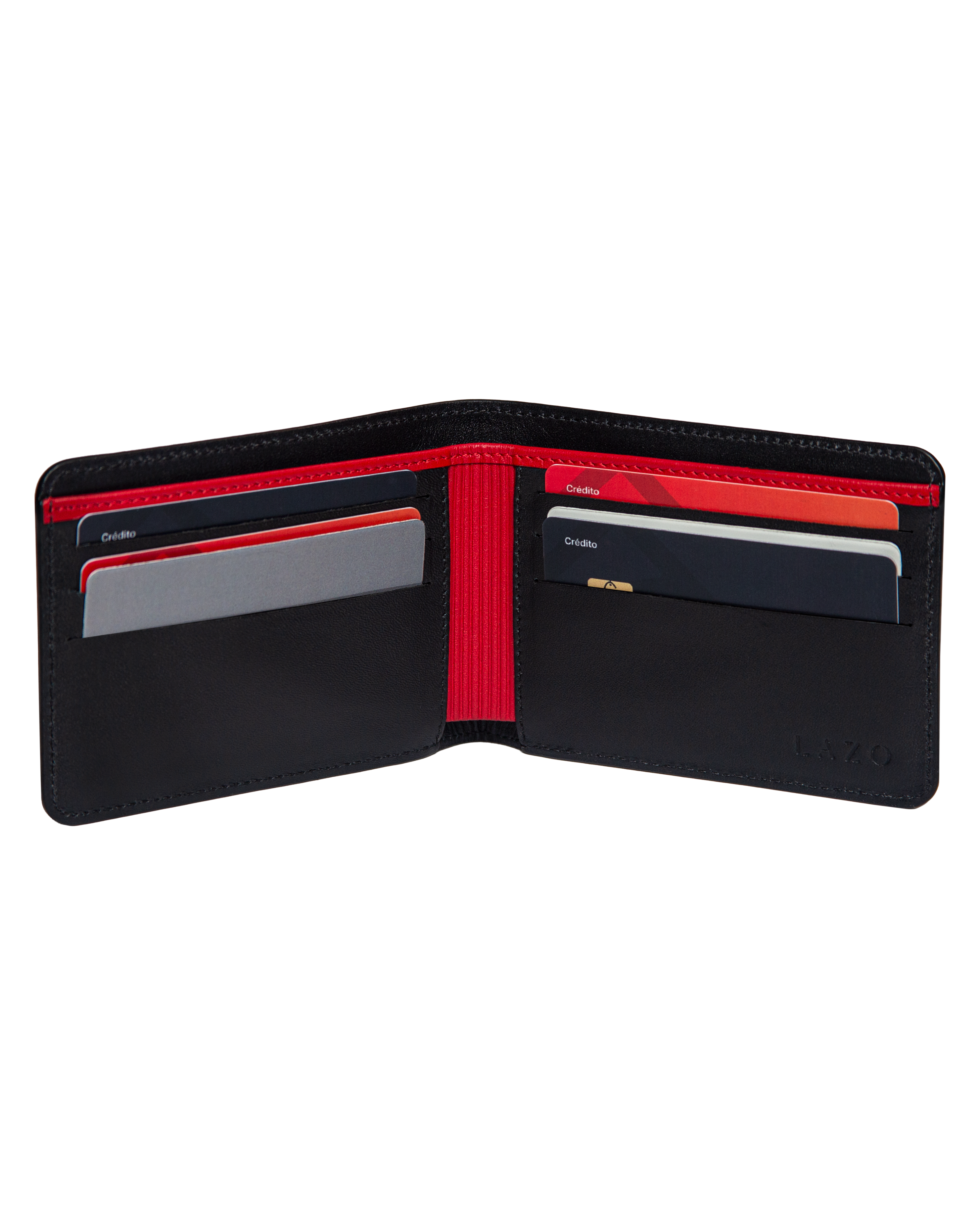 Billetera Tradicional de Cuero (Carbono-Negra-Rojo)  Con Grabado de Iniciales