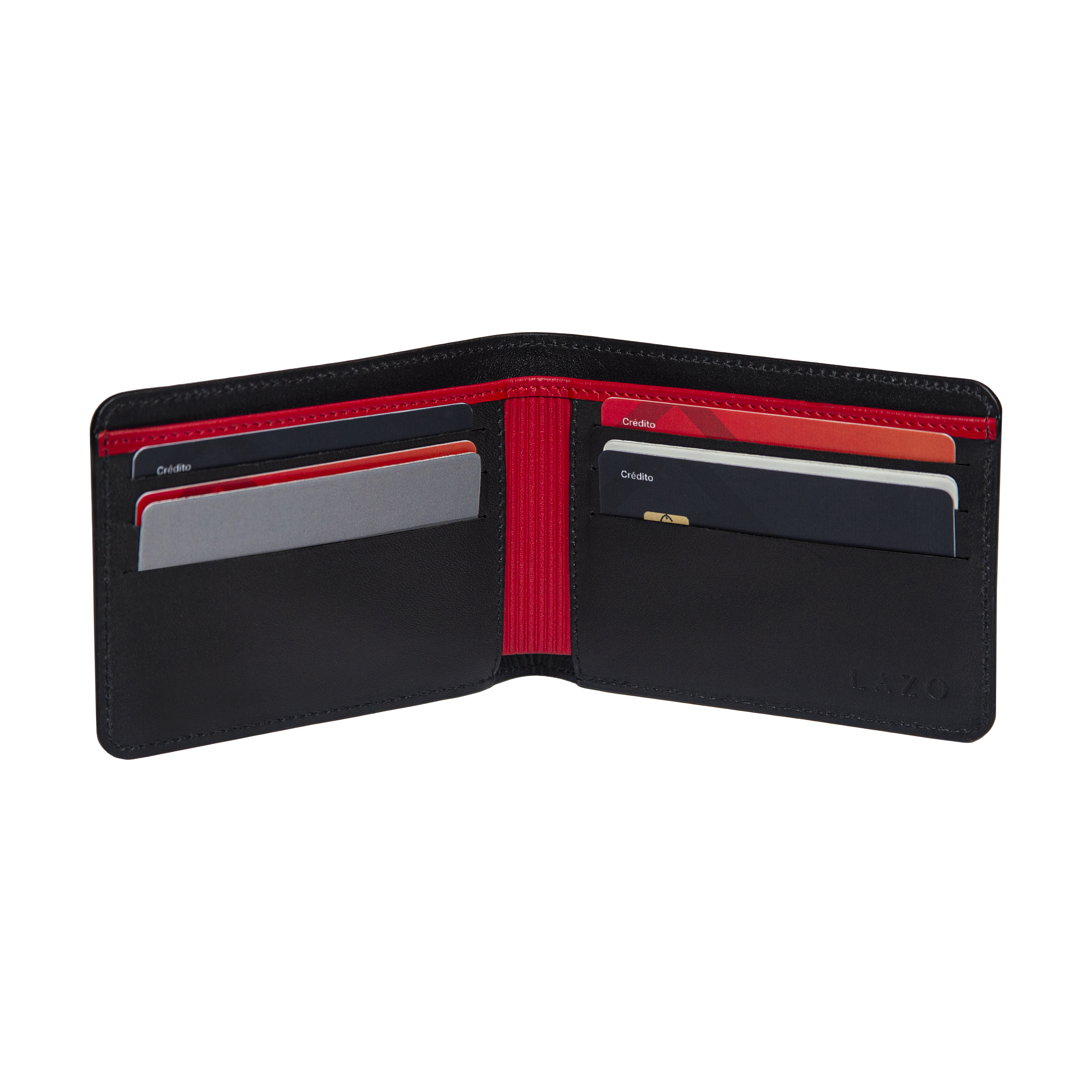 Billetera Tradicional de Cuero (Carbono-Negra-Rojo) — Con Grabado de Iniciales