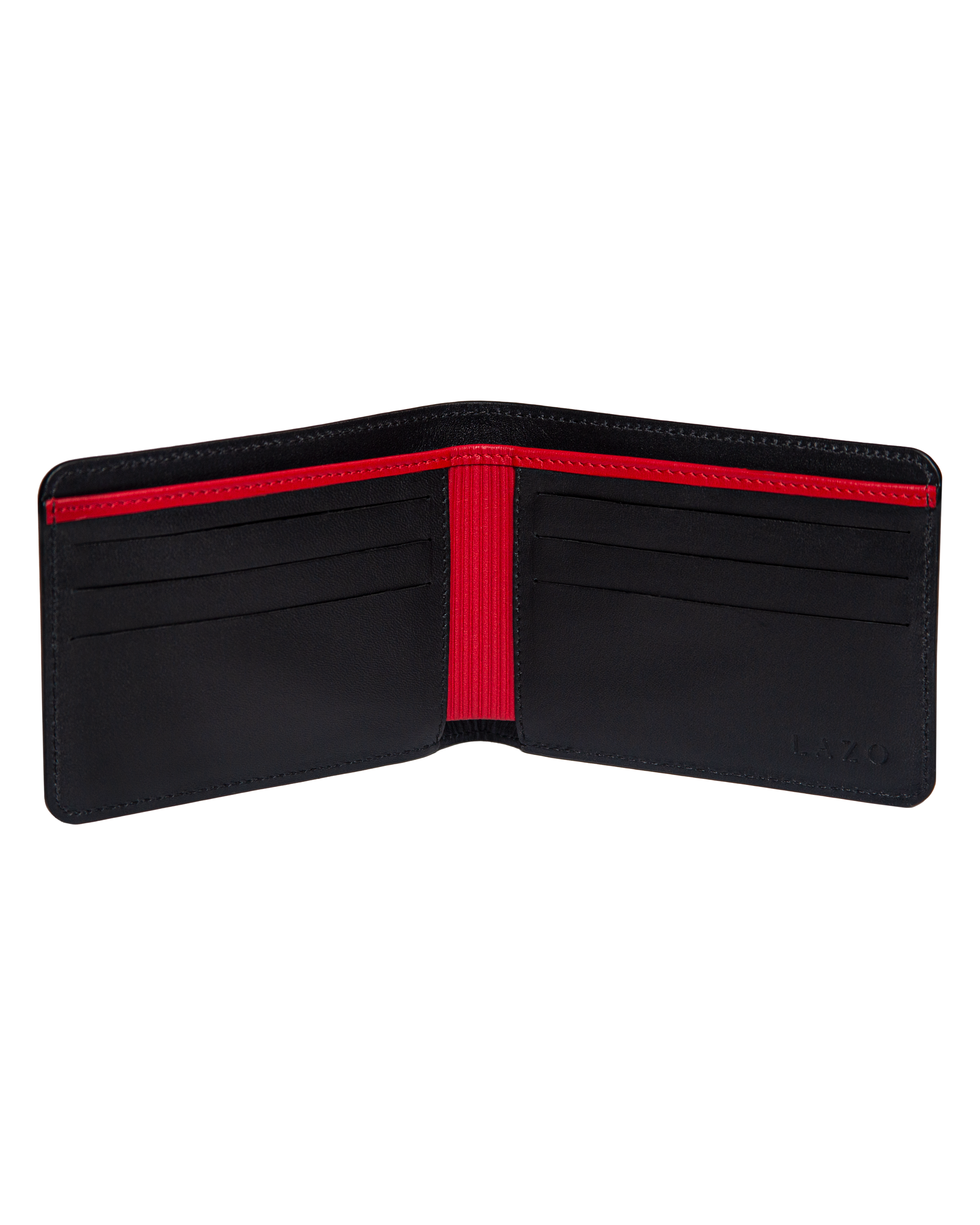 Billetera Tradicional de Cuero (Carbono-Negra-Rojo)  Con Grabado de Iniciales