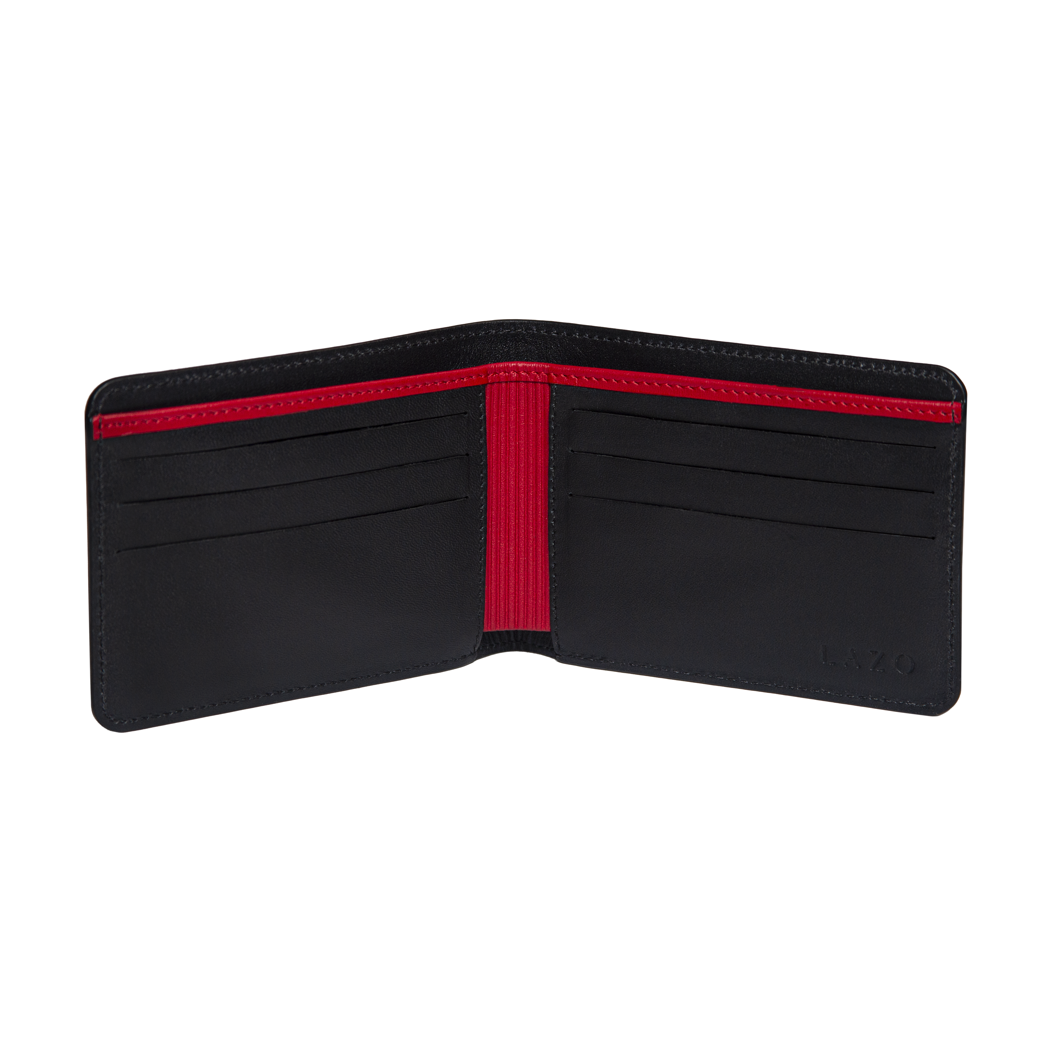Billetera Tradicional de Cuero (Carbono-Negra-Rojo) — Con Grabado de Iniciales