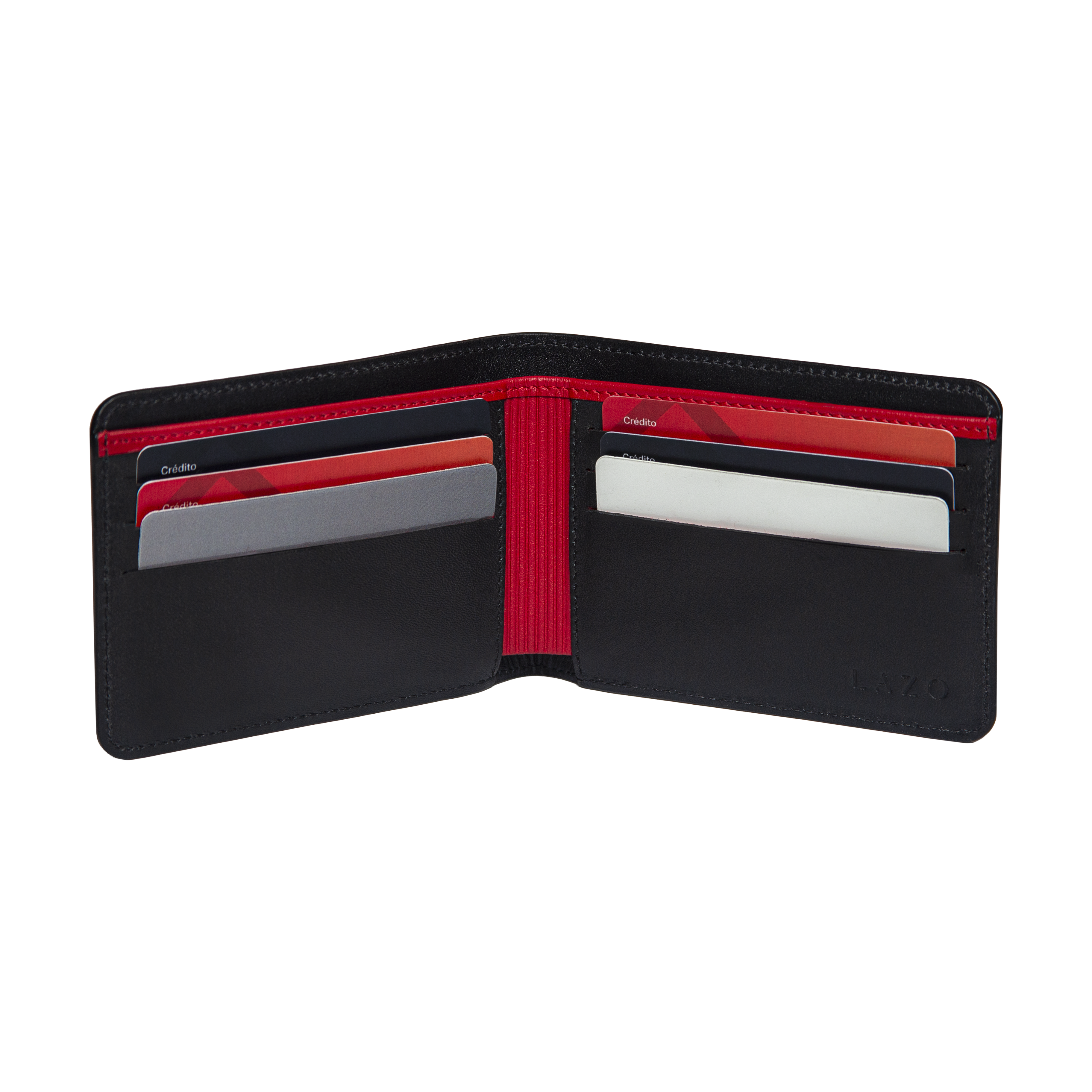 Billetera tradicional de cuero (negra-rojo) — con grabado de iniciales