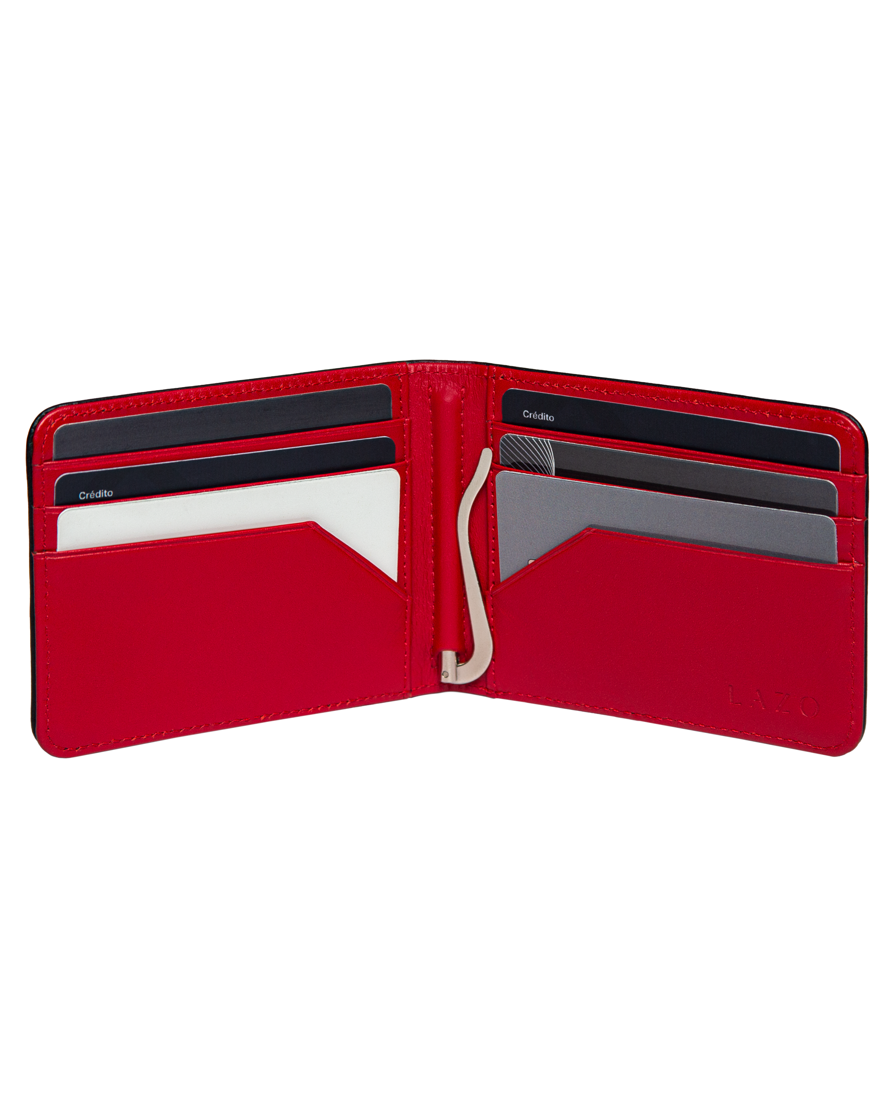Billetera Tradicional Clip negra y roja personalizable con iniciales