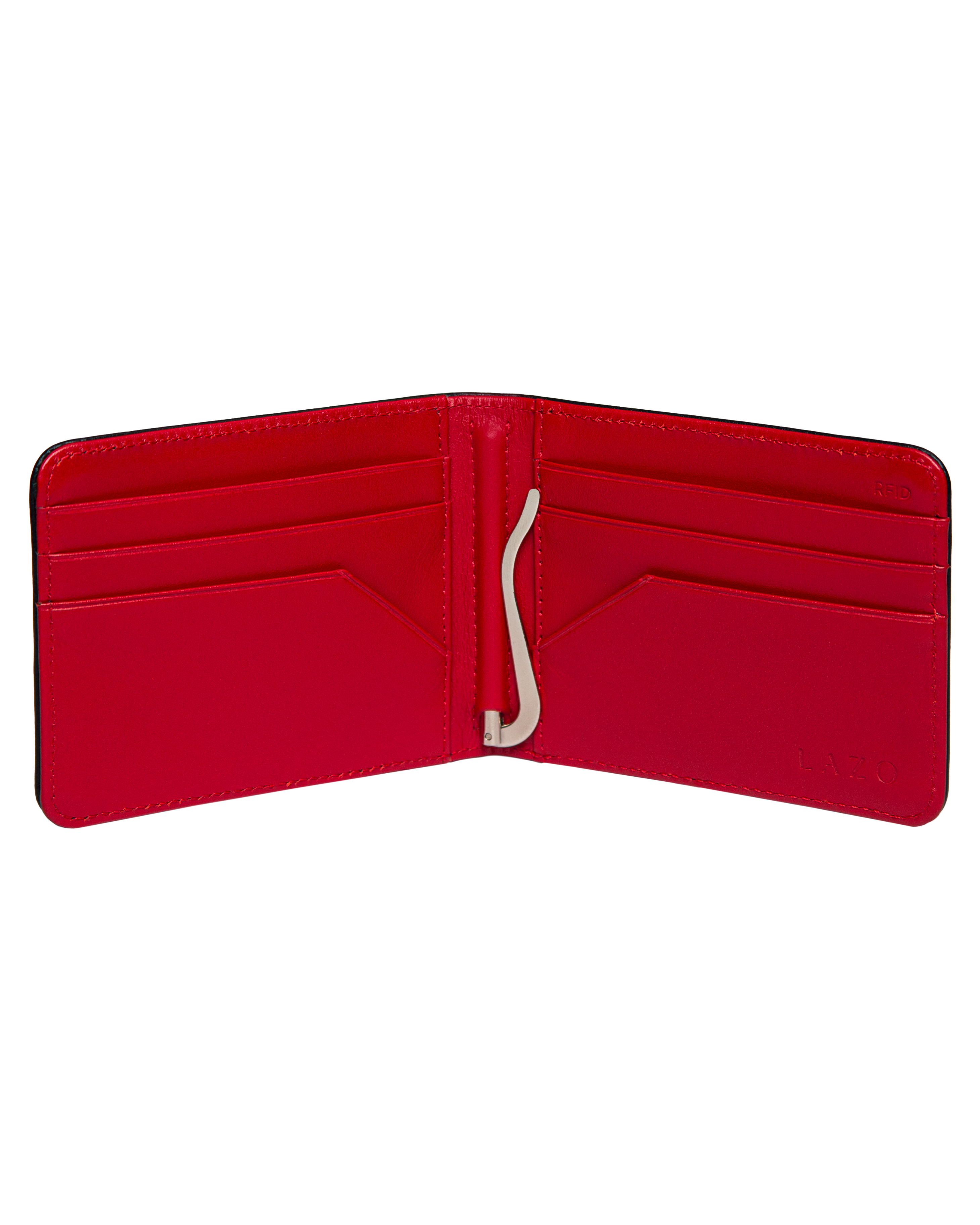 Billetera Tradicional Clip negra y roja personalizable con iniciales
