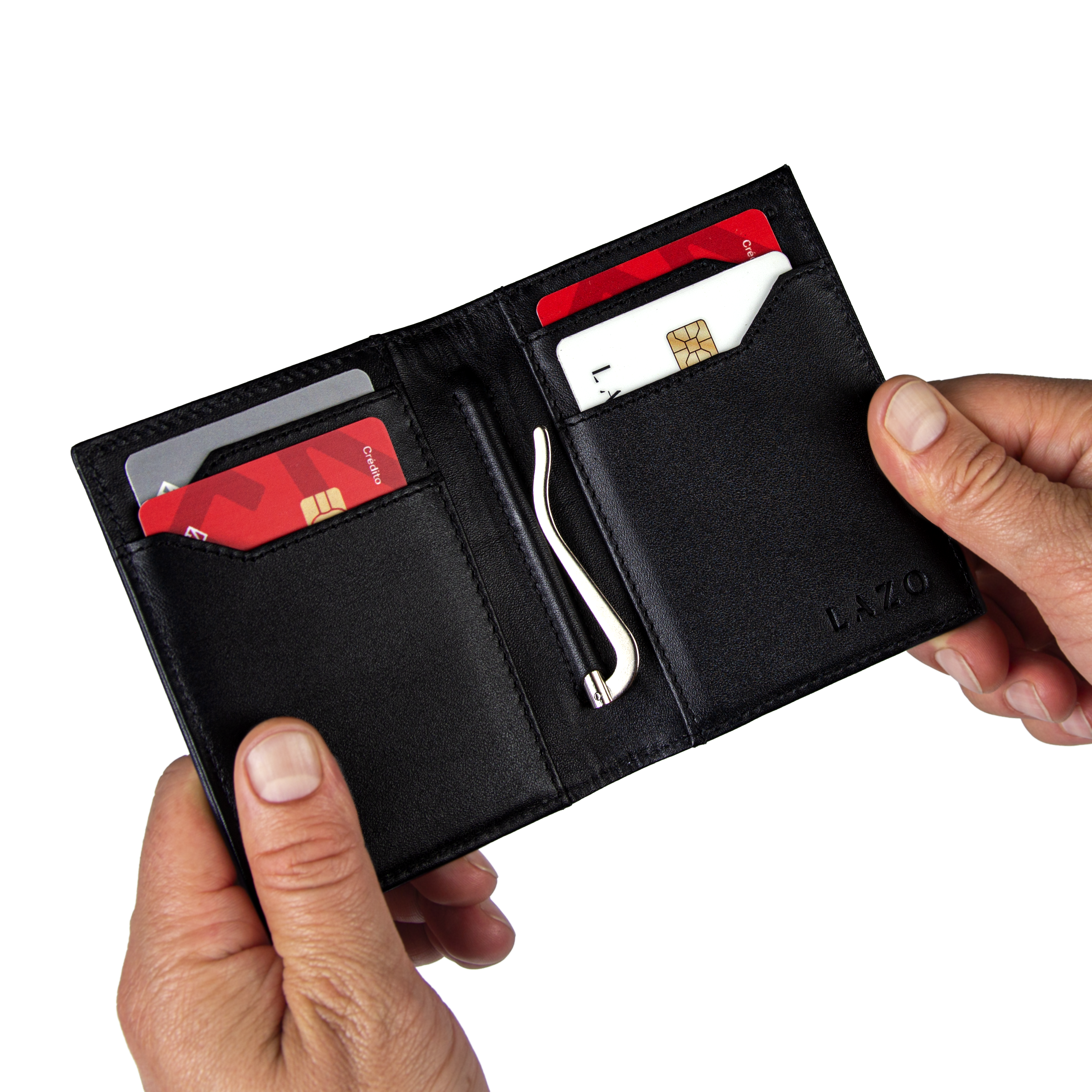 Billetera Tradicional Clip negra y carbono personalizable con iniciales