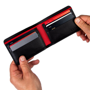 Billetera Tradicional de Cuero (Carbono-Negra-Rojo) — Con Grabado de Iniciales