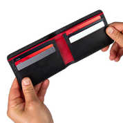 Billetera tradicional de cuero (negra-rojo) — con grabado de iniciales