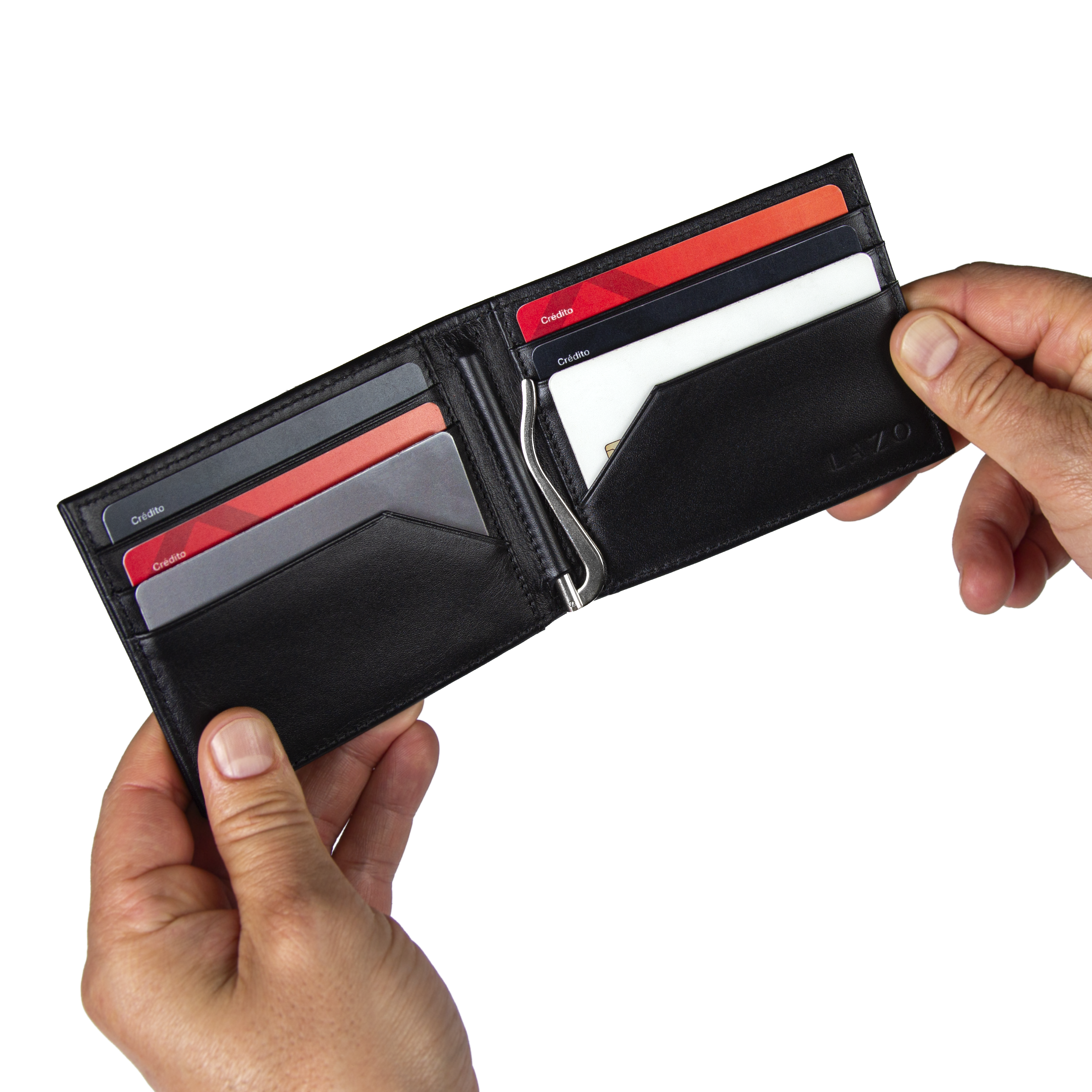 Billetera Tradicional Clip (Carbono-Negra) — Con Grabado de Iniciales