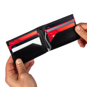 Billetera Tradicional Clip (Negra-Carbono-Roja) — Con Grabado de Iniciales