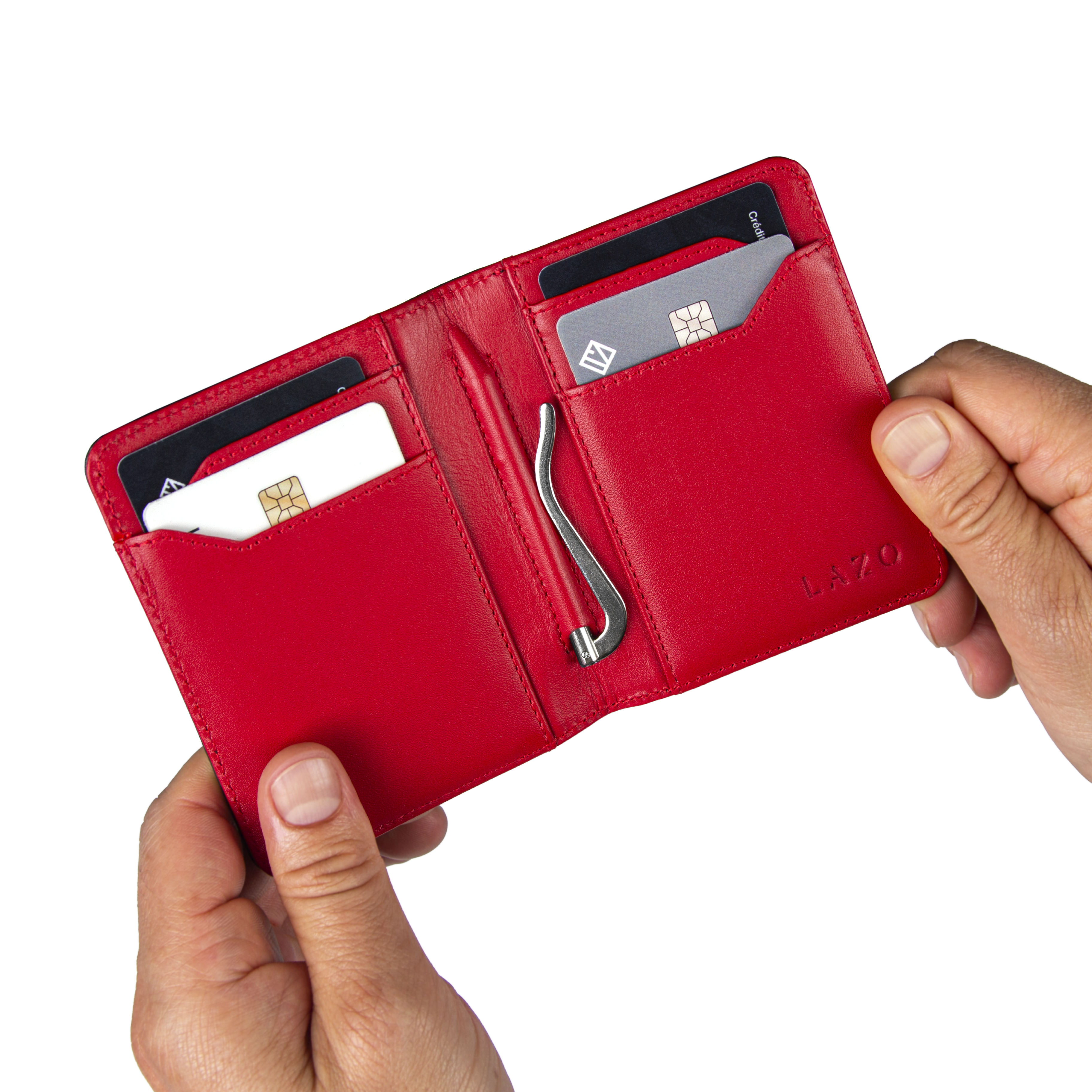 Billetera Compact con Clip (Negra-Roja) — Con Grabado de Iniciales