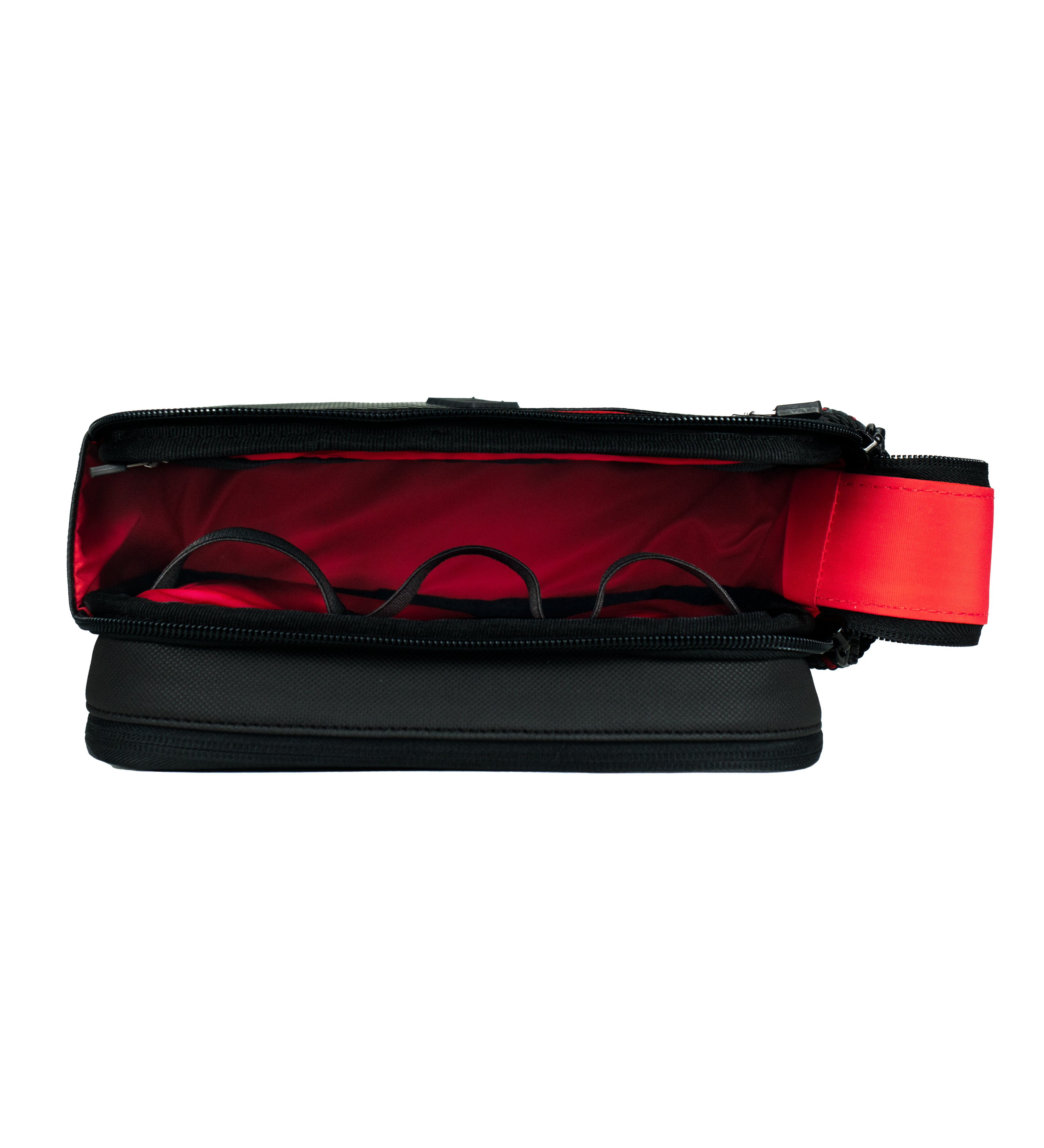 Neceser color carbono con interior rojo para hombre ideal para regalo, viajes o el dia a dia