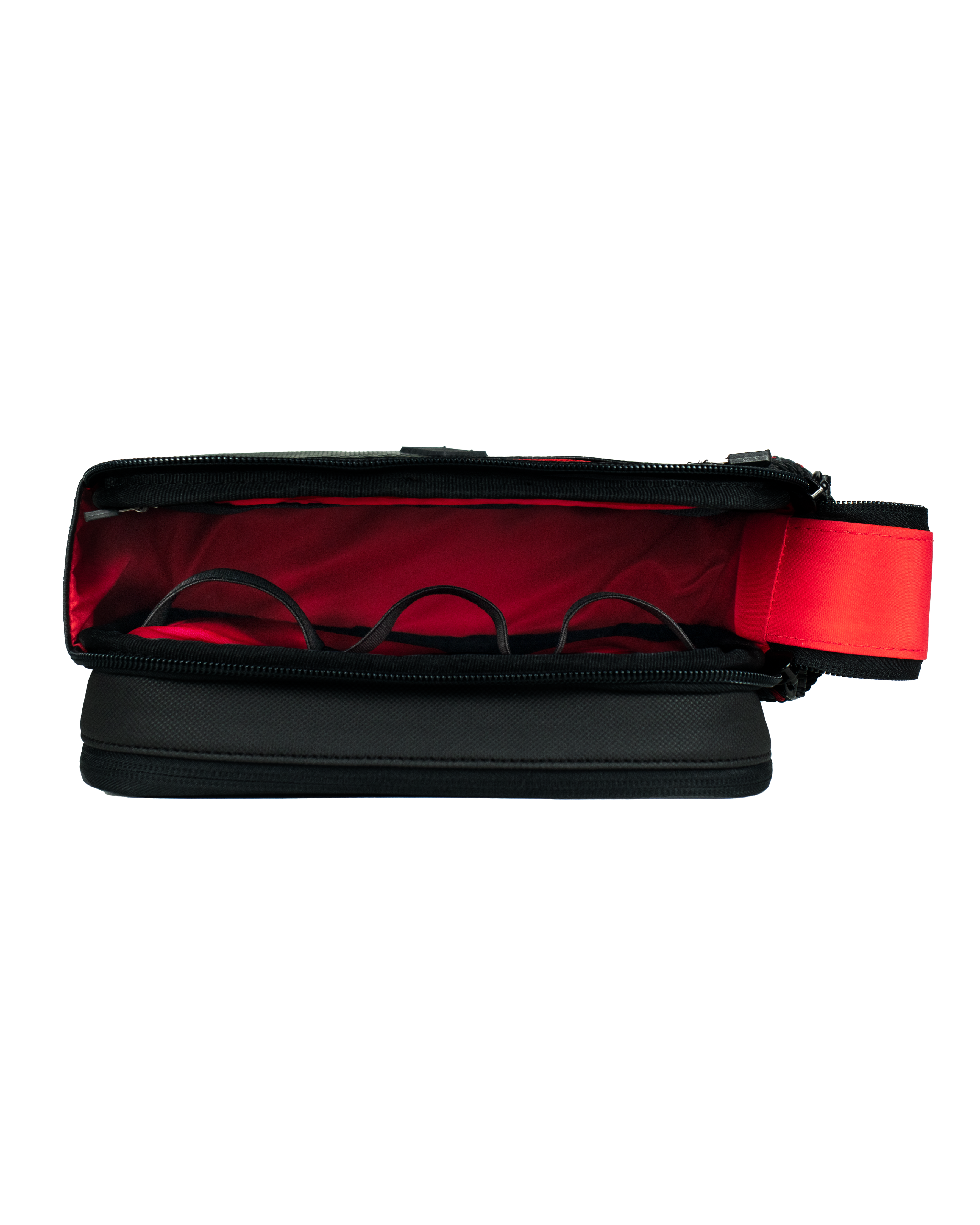 Neceser color carbono con interior rojo para hombre ideal para regalo, viajes o el dia a dia
