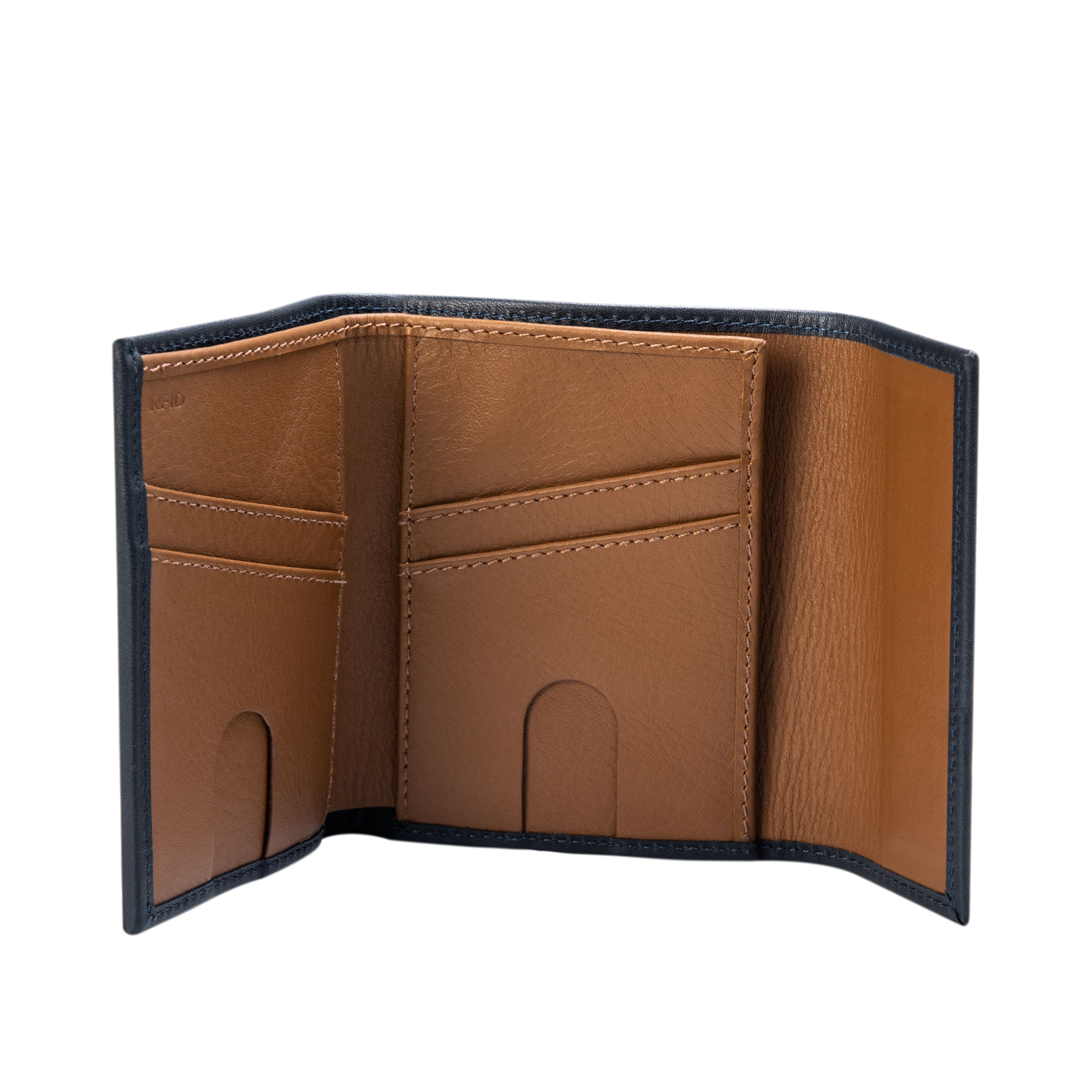 Billetera Imán de Cuero (Azul - Café) — Con Grabado de Iniciales