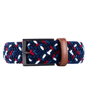 Cinturon trenzado azul blanco y  rojo para hombre ideal para regalo, la oficina o un dia casual