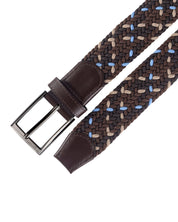 Cinturon trenzado cafe, beige y azul claro para hombre